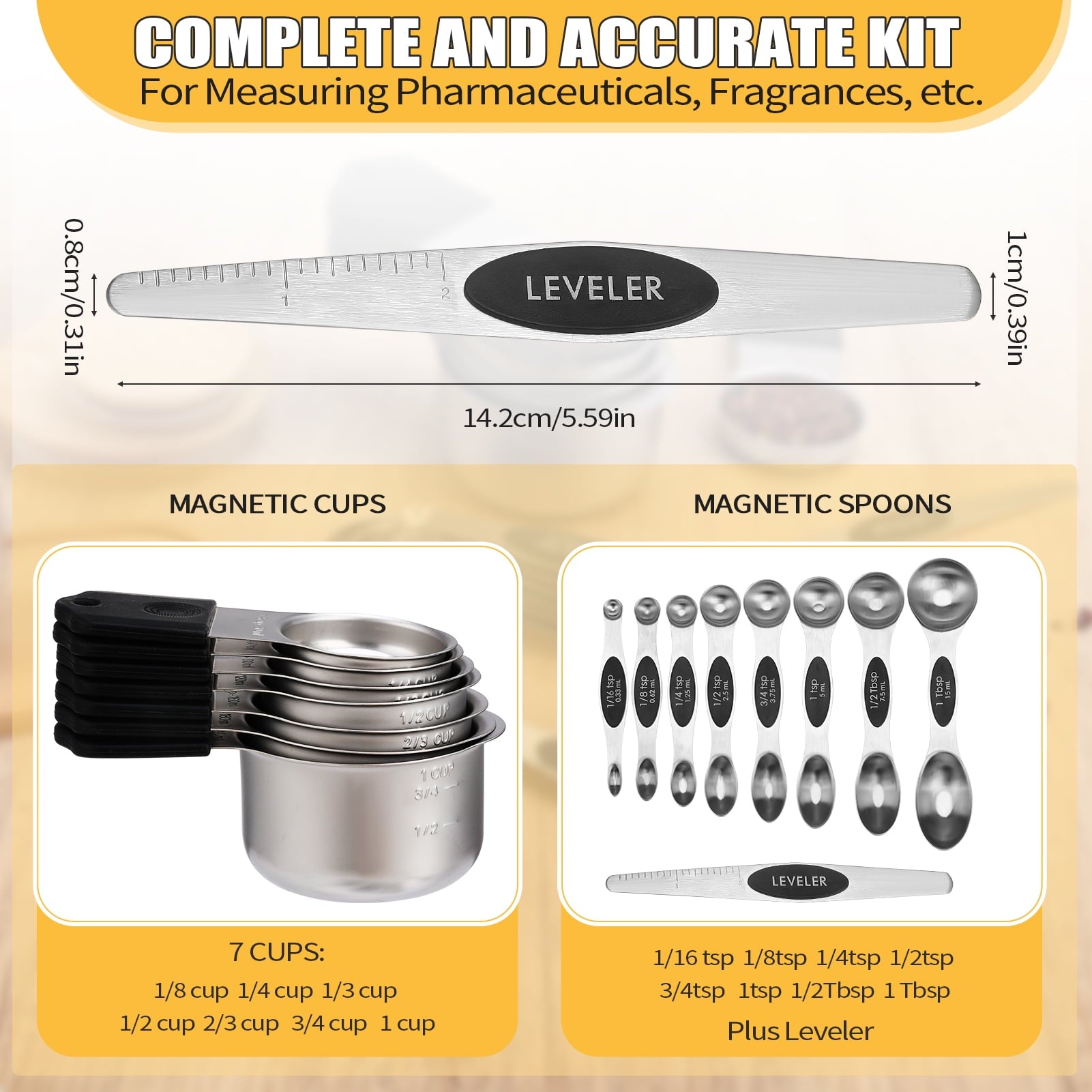 LUIISIS 15-Piece Magnetic Measuring Cups & Spoons Set, Stainless Steel with N45 Magnets, Fits Spice Jars for Baking &... - Image 4