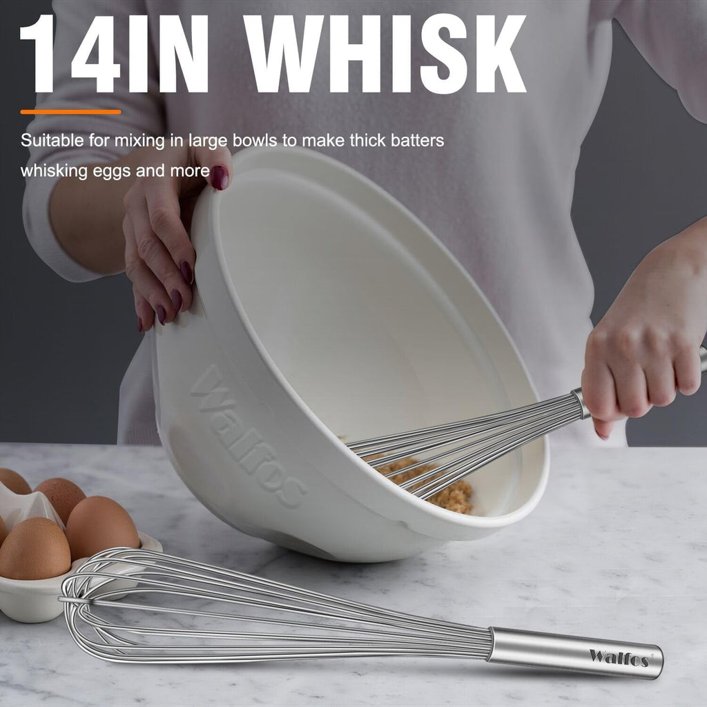 Walfos Whisk,14in Large Whisks, Heavy Duty Stainless Steel Wire Whisk for Blending, Whisking, Beating Suitable for st... - Image 3