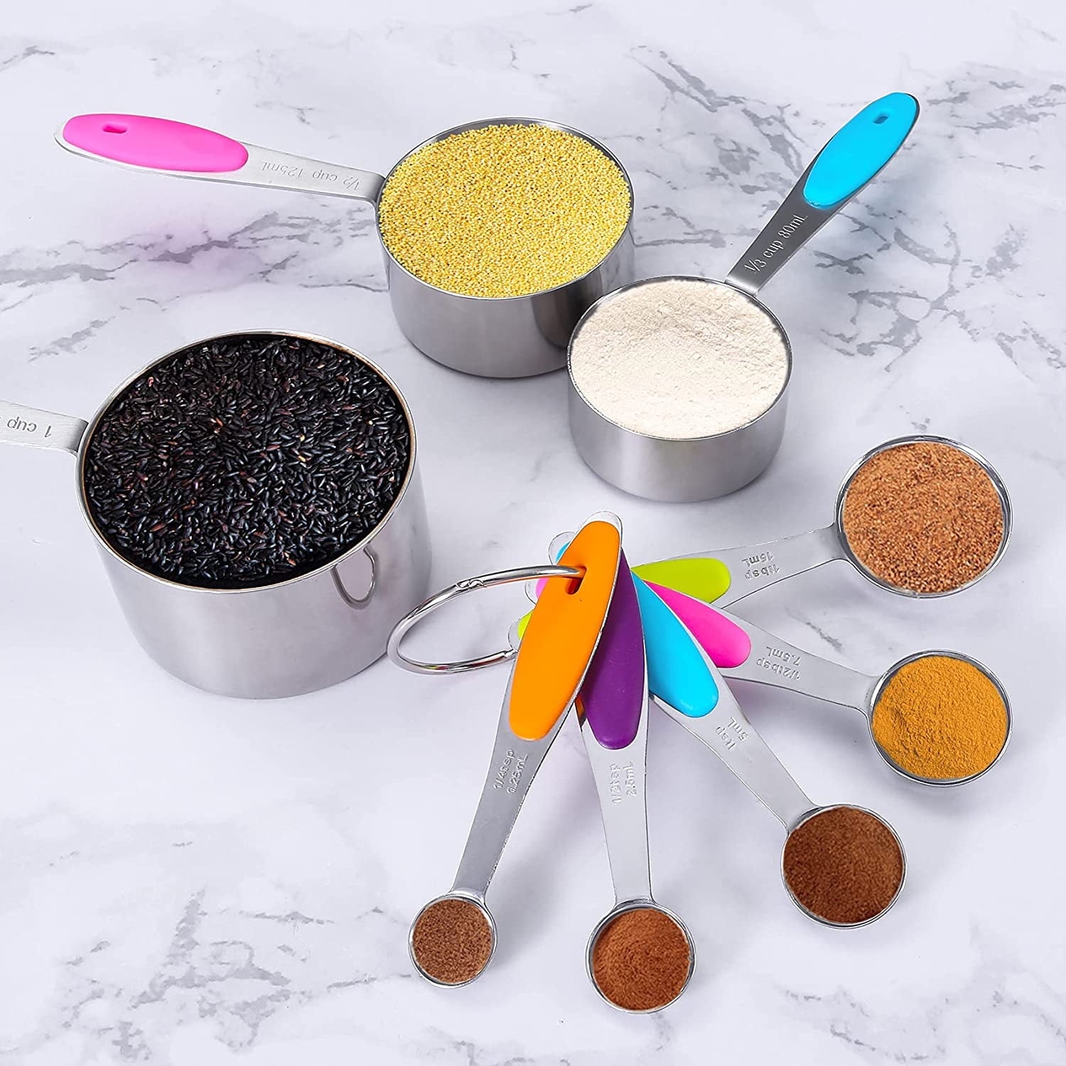 Howarmer Stainless Steel Measuring Cups and Spoons Set, 10 Piece Measuring Spoons and Cups with Soft Silicone Handles... - Image 4