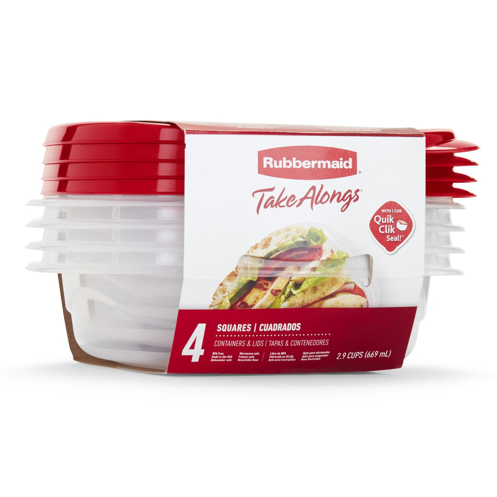 Rubbermaid TakeAlongs 2.9-Cup Square Food Storage Containers, Ruby Red, 4 Pack - Image 2