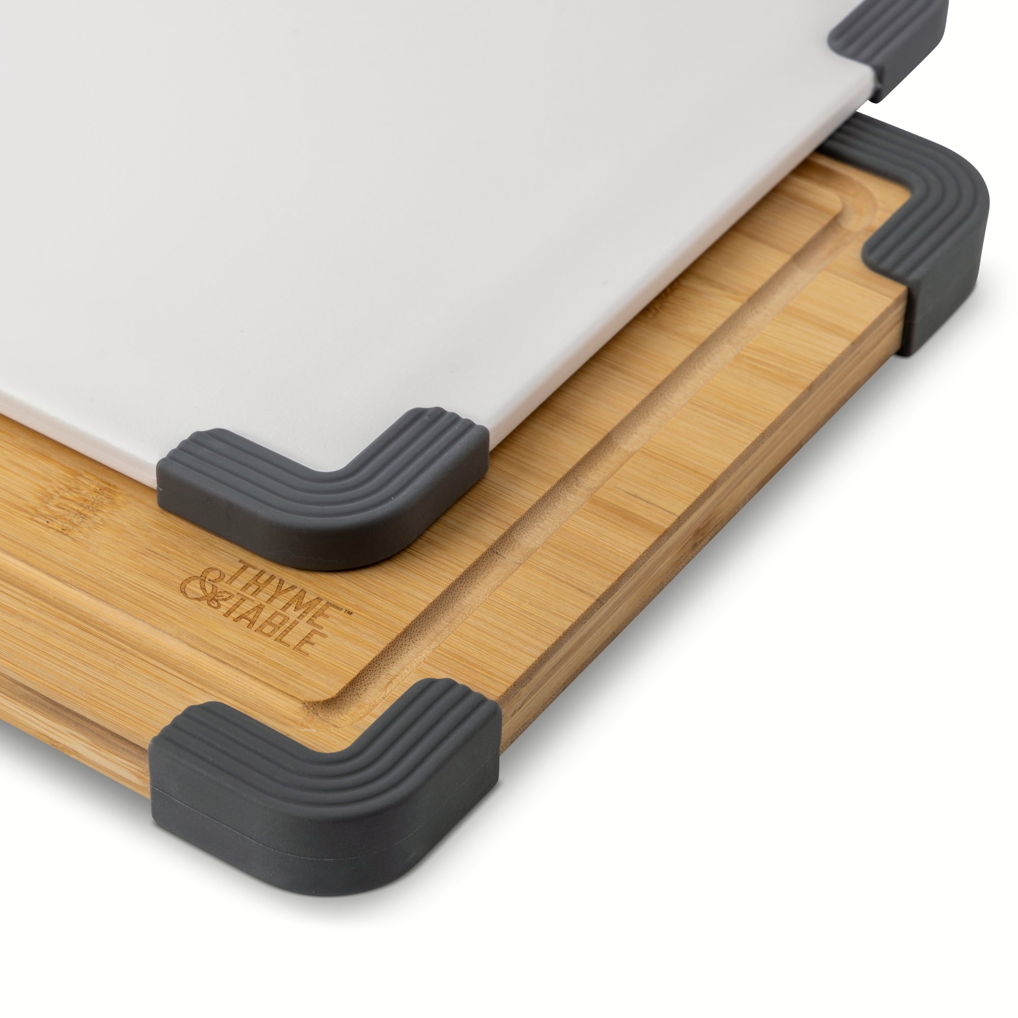 Thyme & Table 2-Piece 11"x14" Poly and Wood Cutting Board Set - White - Image 2