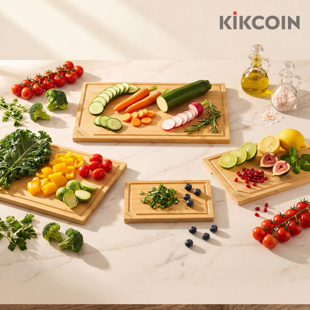 Kikcoin Cutting Board, 4 Pcs Extra Large Bamboo Cutting Boards for Kitchen, Wood Serving Tray with Juice Groove - Image 3