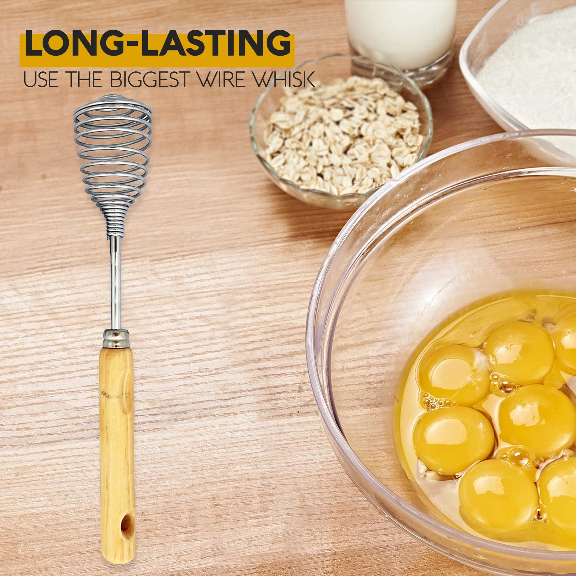 Alpine Cuisine Stainless Steel Wire Whisk 11 Inch with Ergonomic Wood Handle | Egg Whisk, Sauce Whisk & Flat Whisk Co... - Image 3