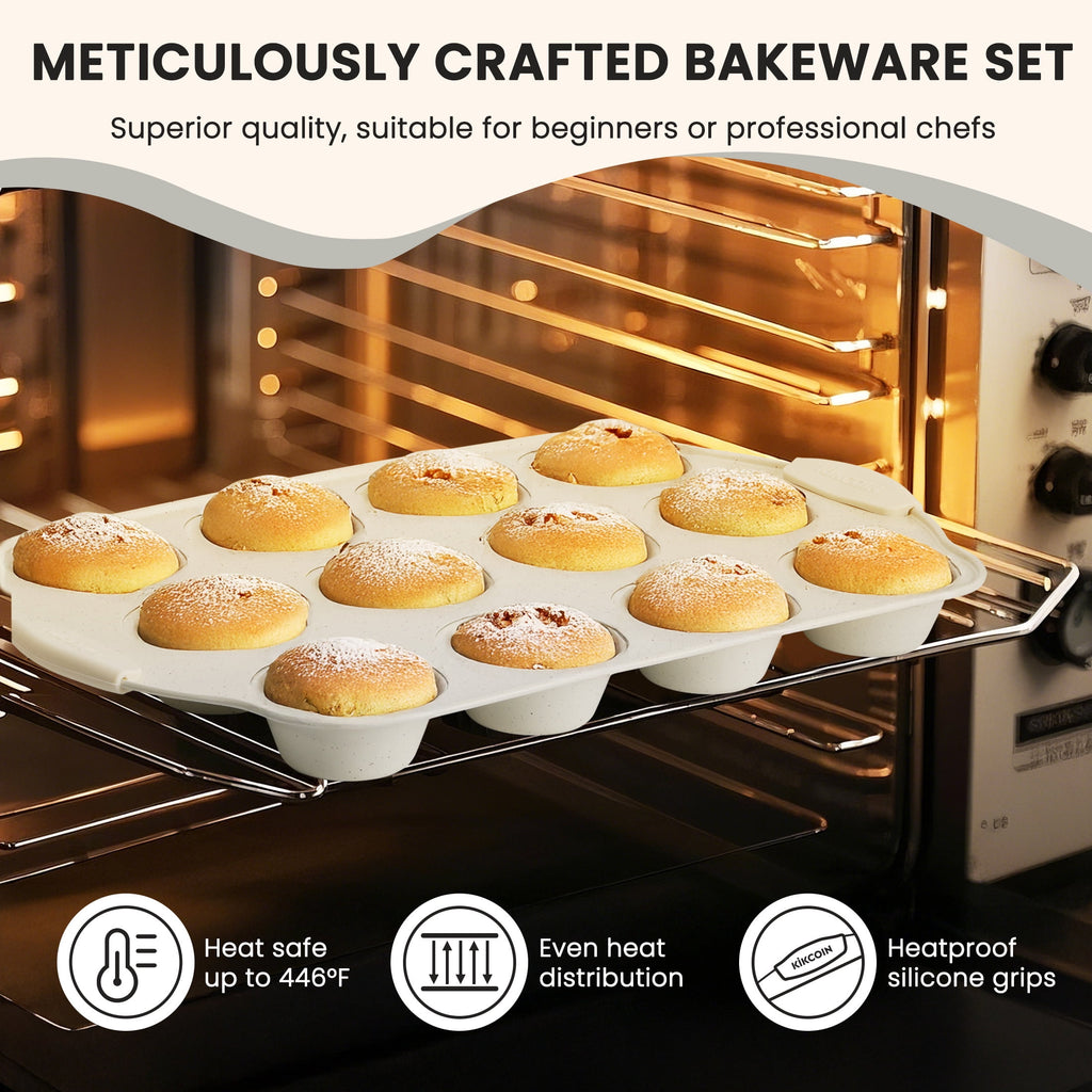 Kikcoin Bakeware Set, 21-Piece Baking Pans Set Kitchen Carbon Steel Baking Sheet Pans with Silicone Handles, Cookie S... - Image 3