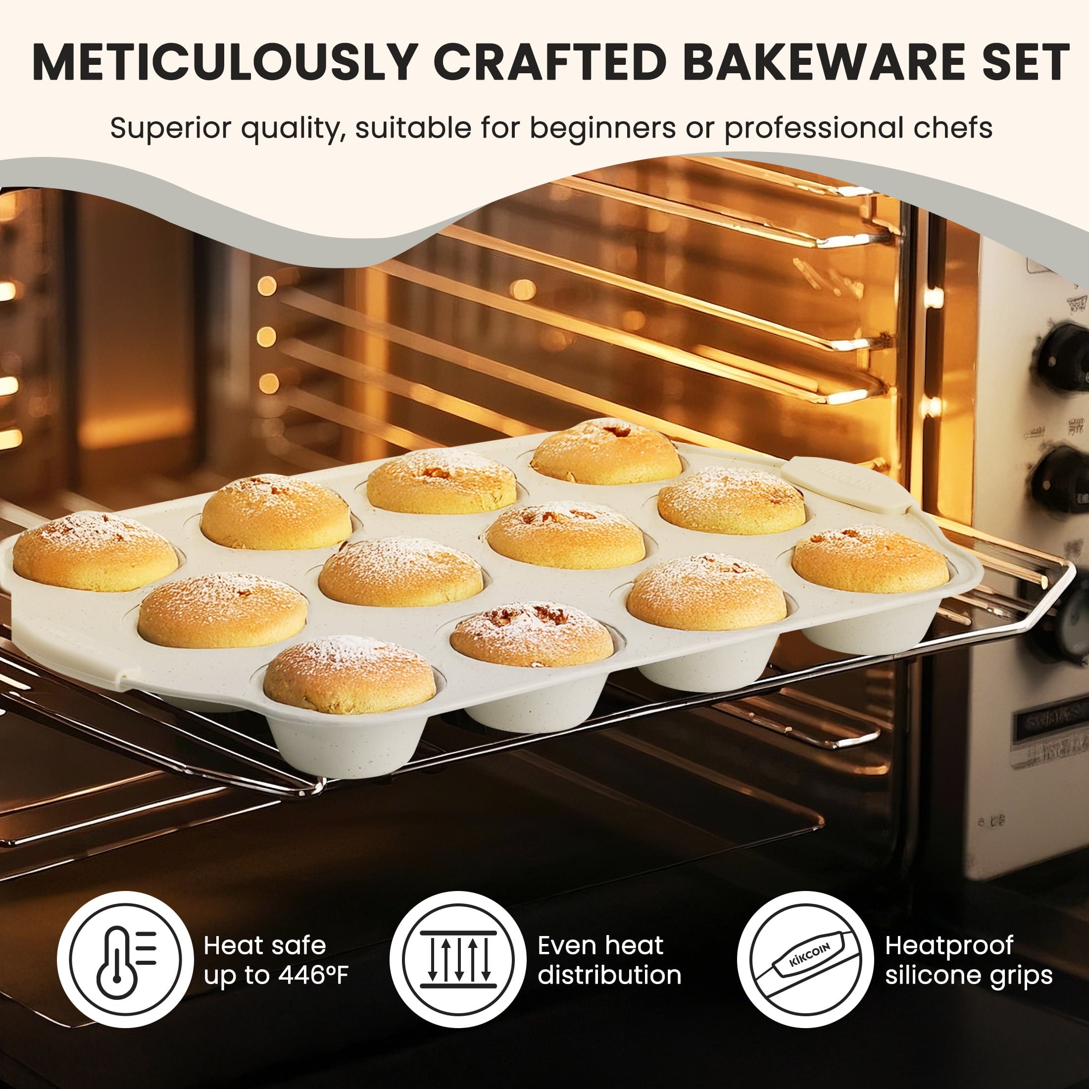 Kikcoin Bakeware Set, 21-Piece Baking Pans Set Kitchen Carbon Steel Baking Sheet Pans with Silicone Handles, Cookie S... - Image 3
