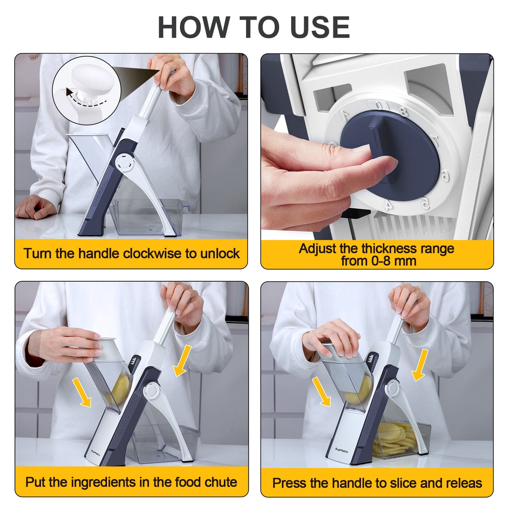 SupMaKin Safe Slice Mandoline, 36+ slicing options, Adjustable Thickness Settings 0.1-8mm - Image 4