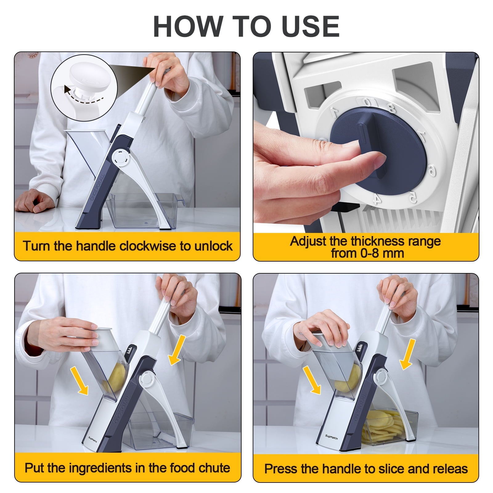 SupMaKin Safe Slice Mandoline, 36+ slicing options, Adjustable Thickness Settings 0.1-8mm - Image 4