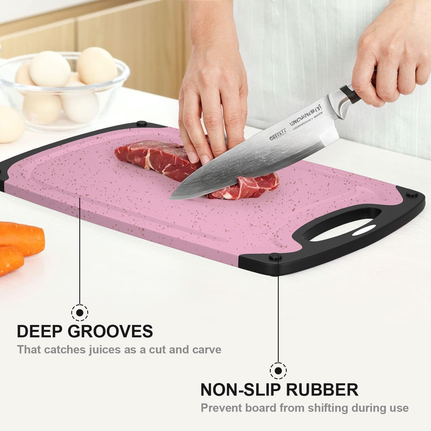 GPED 3-Piece Plastic Cutting Board Set, Durable Cutting Boards for Kitchen with Non Slip Handles and Juice Groove, Id... - Image 3