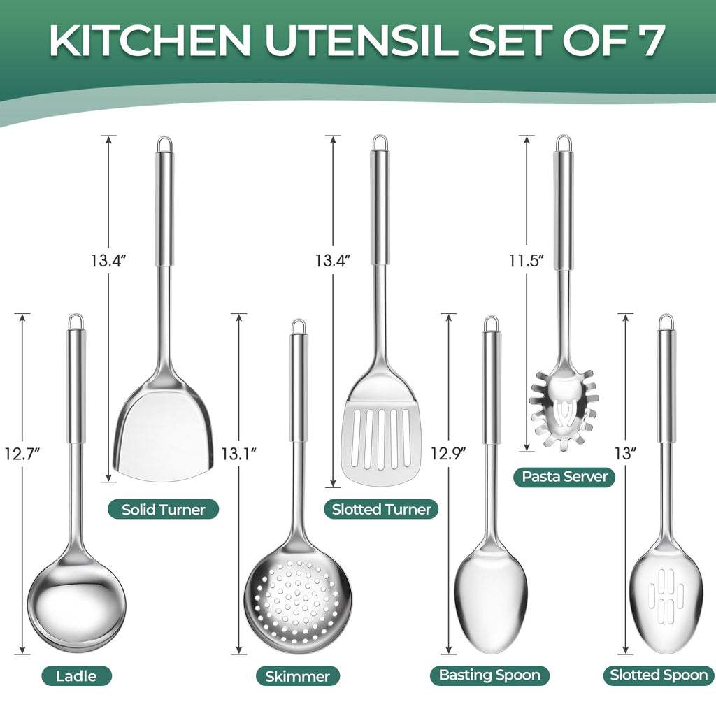 Walchoice Kitchen Utensils Set, 7 PCS Stainless Steel Cooking Tools, Metal Kitchen Tools Set, Heat Resistant & Dishwa... - Image 3