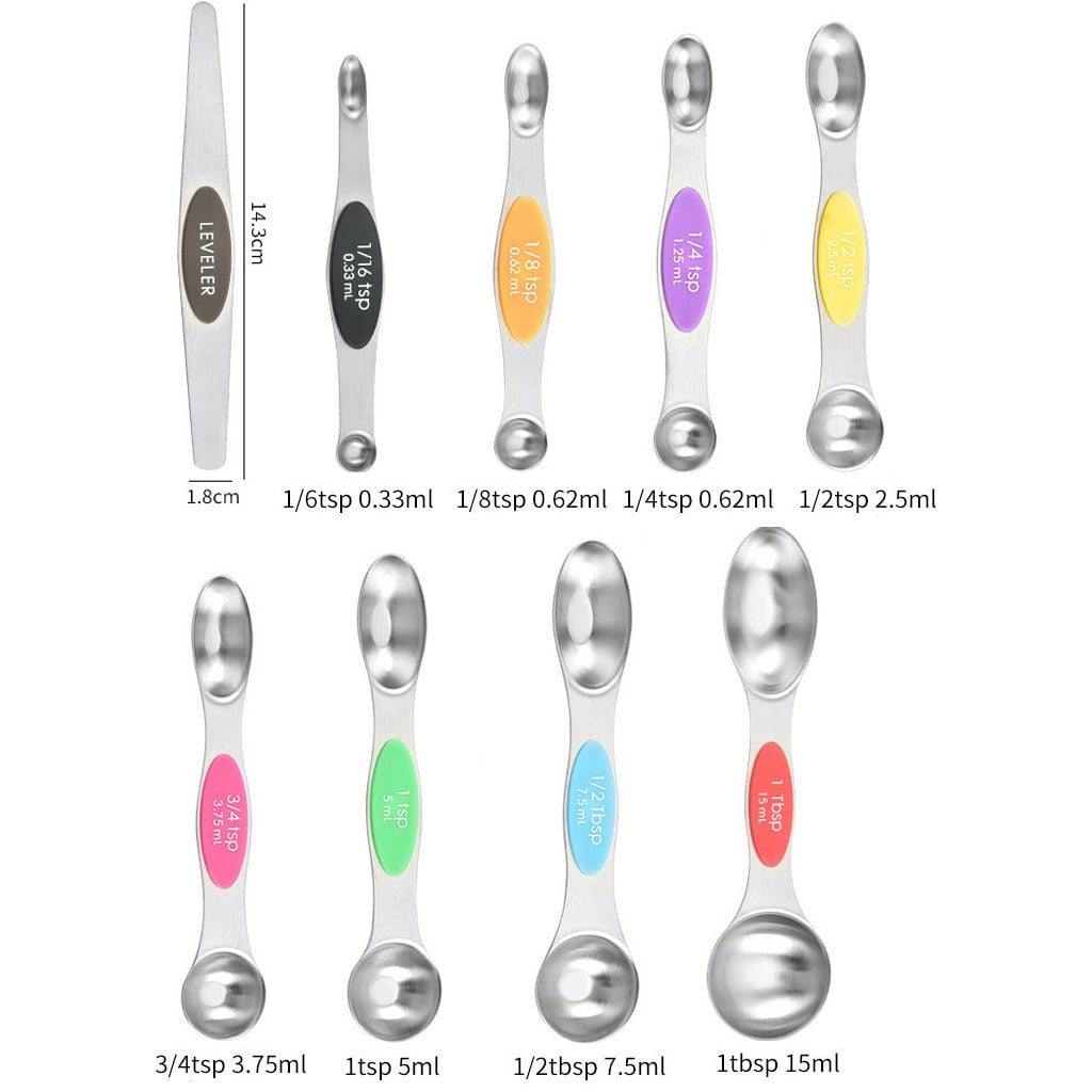 Measuring Cups and Spoons Set, 17-Piece Stainless Steel Magnetic Double-Headed Spoons with Engraved Measurements and ... - Image 4