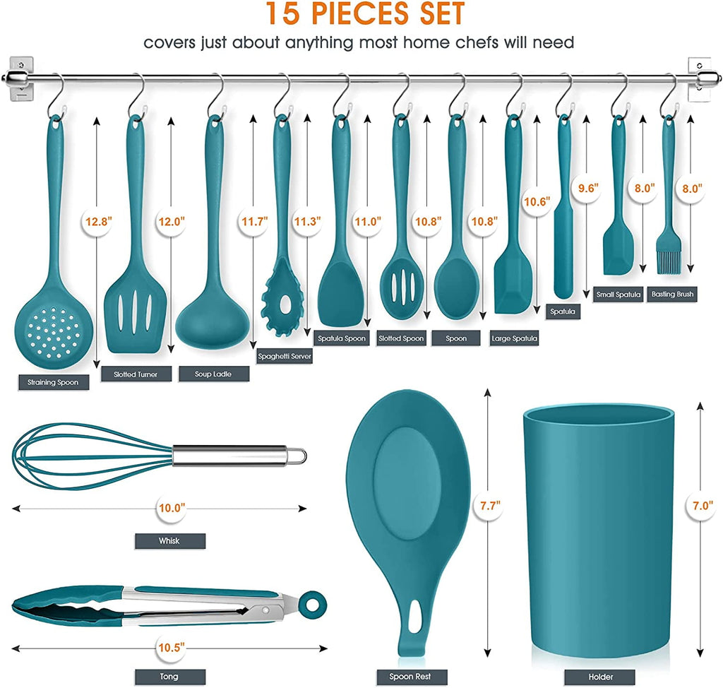 Vesteel 15-Piece Kitchen Utensils Set, Silicone Cooking Utensils with Holder, Non-stick Cookware Friendly & Heat Resi... - Image 2