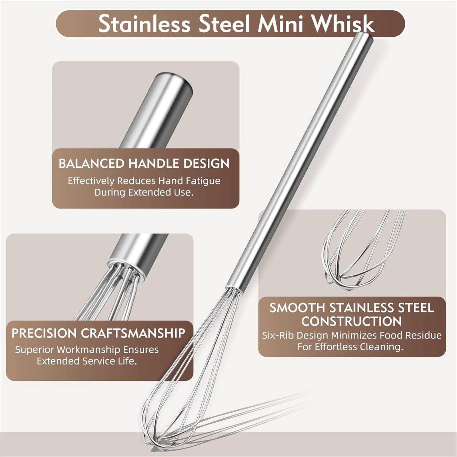 1 Pc Stainless Steel Whip, Mini Whisks Stainless Steel, Stainless Steel Wire Whisk for Whisking, Beating, Mixing Sauc... - Image 6