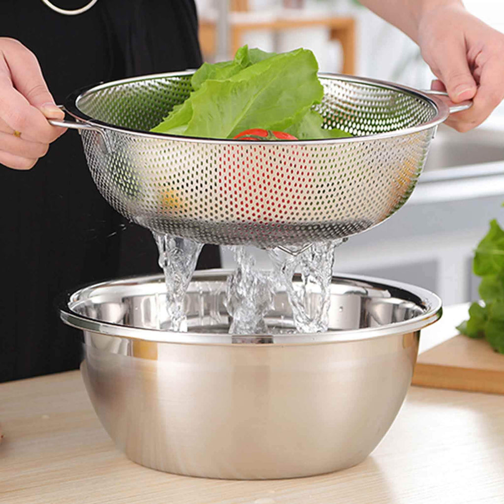 Coliware Stainless Steel Colander Set of 3, Micro-Perforated Colanders Strainers for Draining Rinsing - 1/3/5 Quart - Image 6