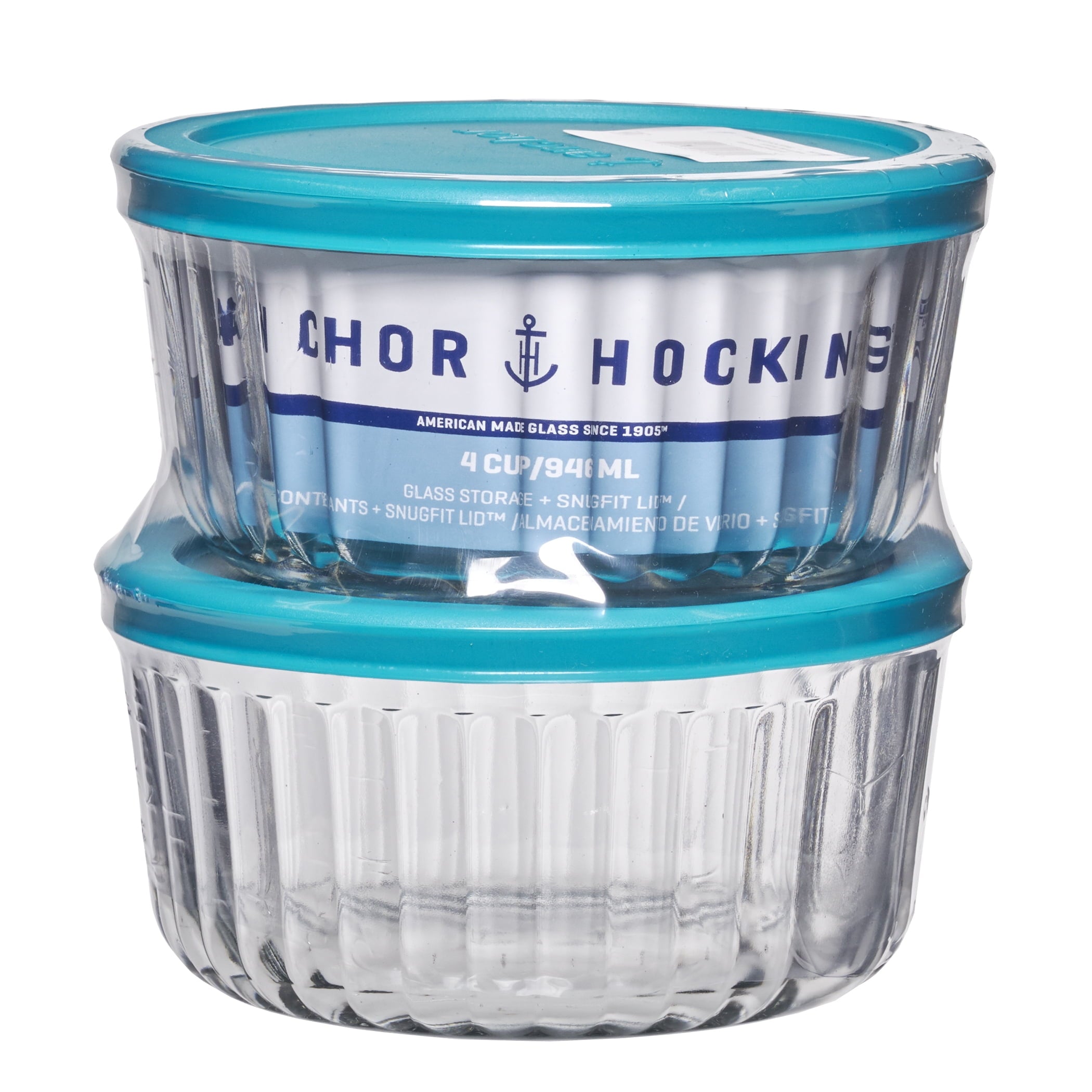 Anchor Hocking Sculpted Glass Food Storage Container with Lids, 4 Cup Round, Set of 2 - Image 2
