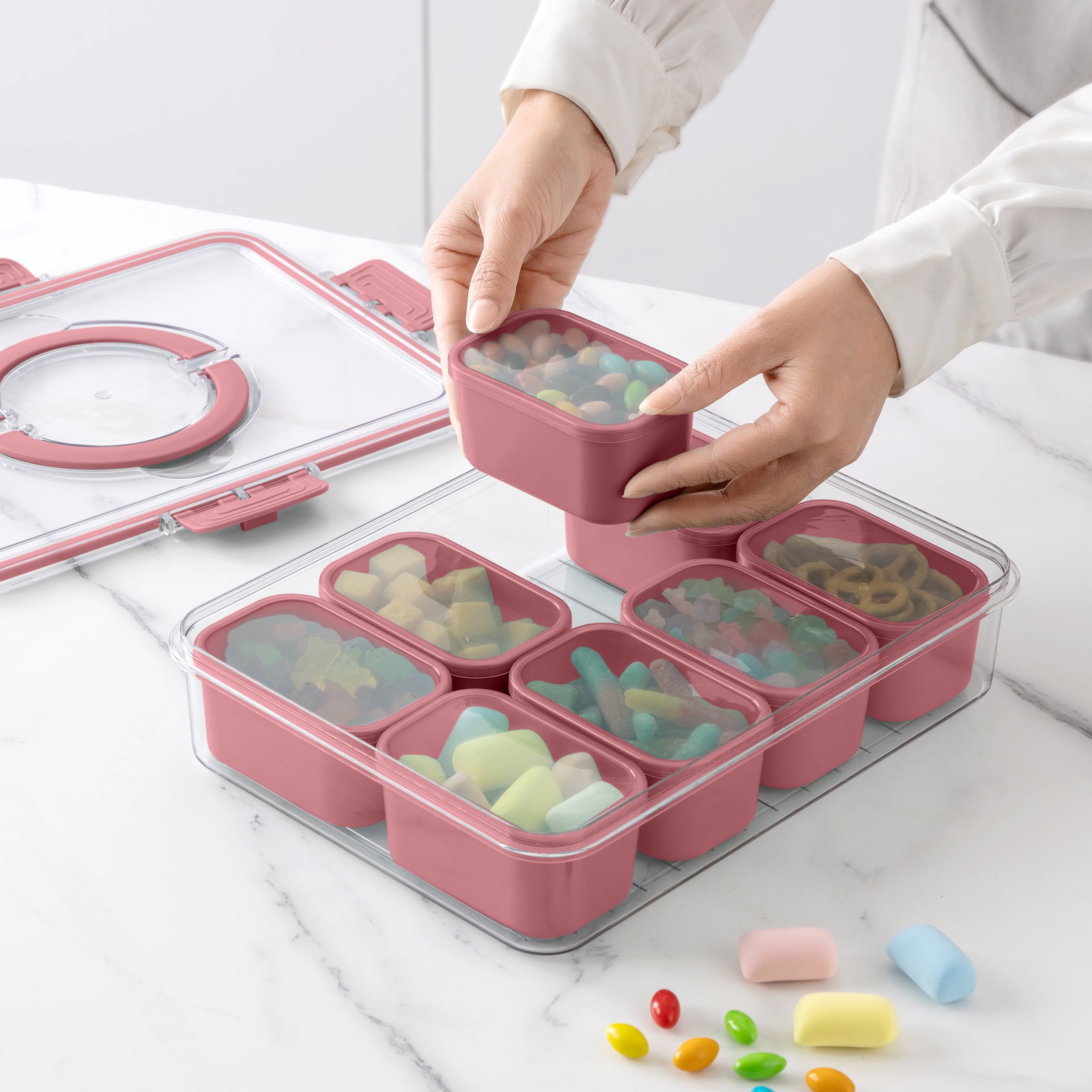 8-Compartment Snackle Box, Charcuterie and Snack Container, Divided Serving Tray with Lids and Handle, Dishwasher Saf... - Image 5