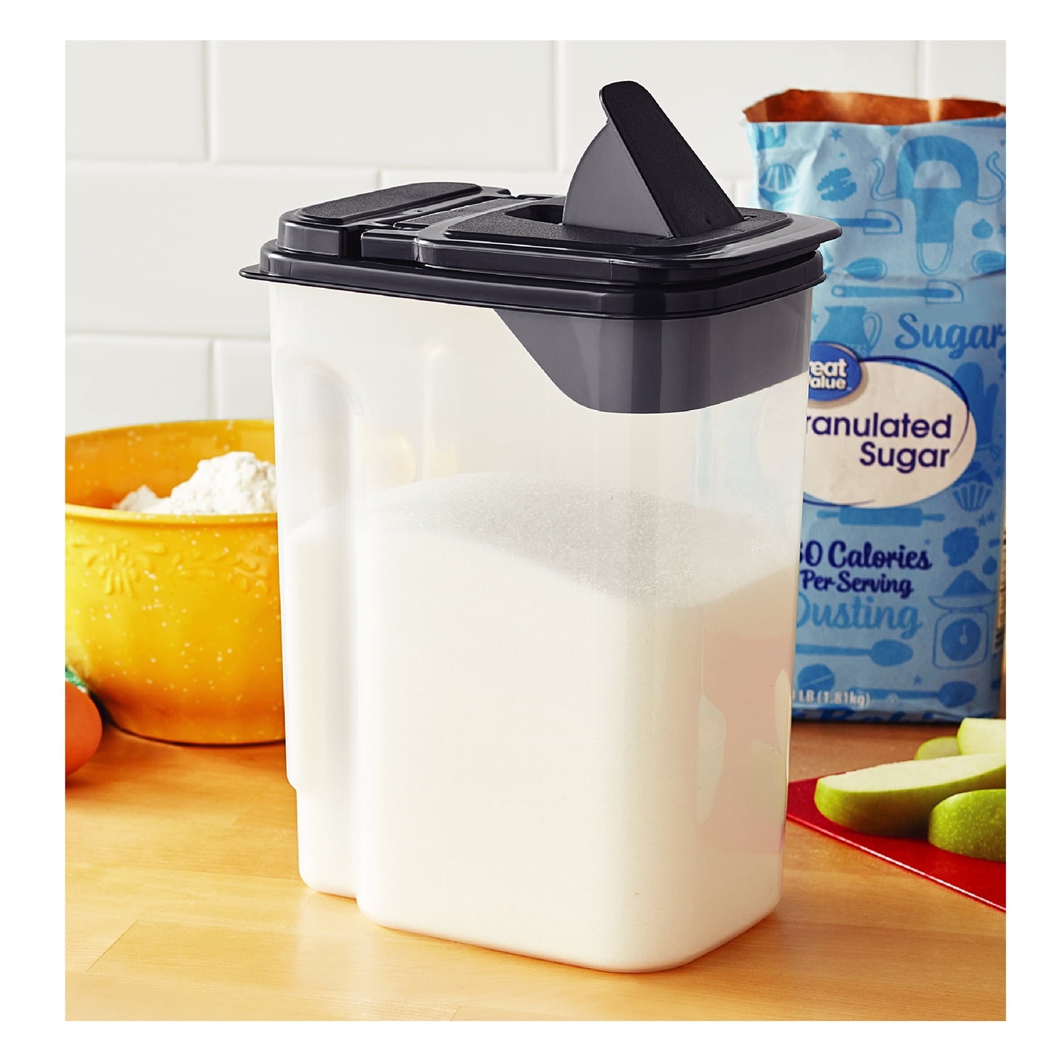 Mainstays 3.5 QT Plastic Food Dispenser, Clear with Gray Lid (1 Each) 7.5" L x 3.75" W x 9.25" H, Designed to Help wi... - Image 2