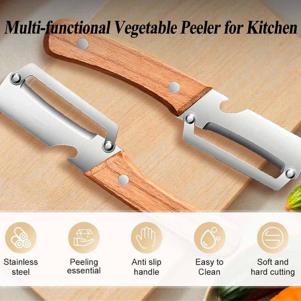 Multi-Functional Vegetable Peeler for Kitchen, Stainless Steel Fruit Potato Apple Peelers with Manual Wooden Handle, ... - Image 5