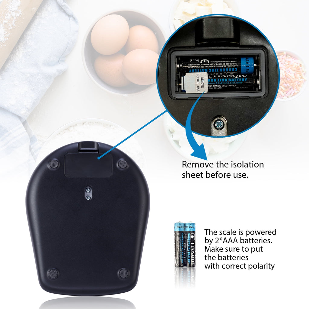Mainstays Waterproof Digital Kitchen Scale with Blue Backlit, Black - Image 6