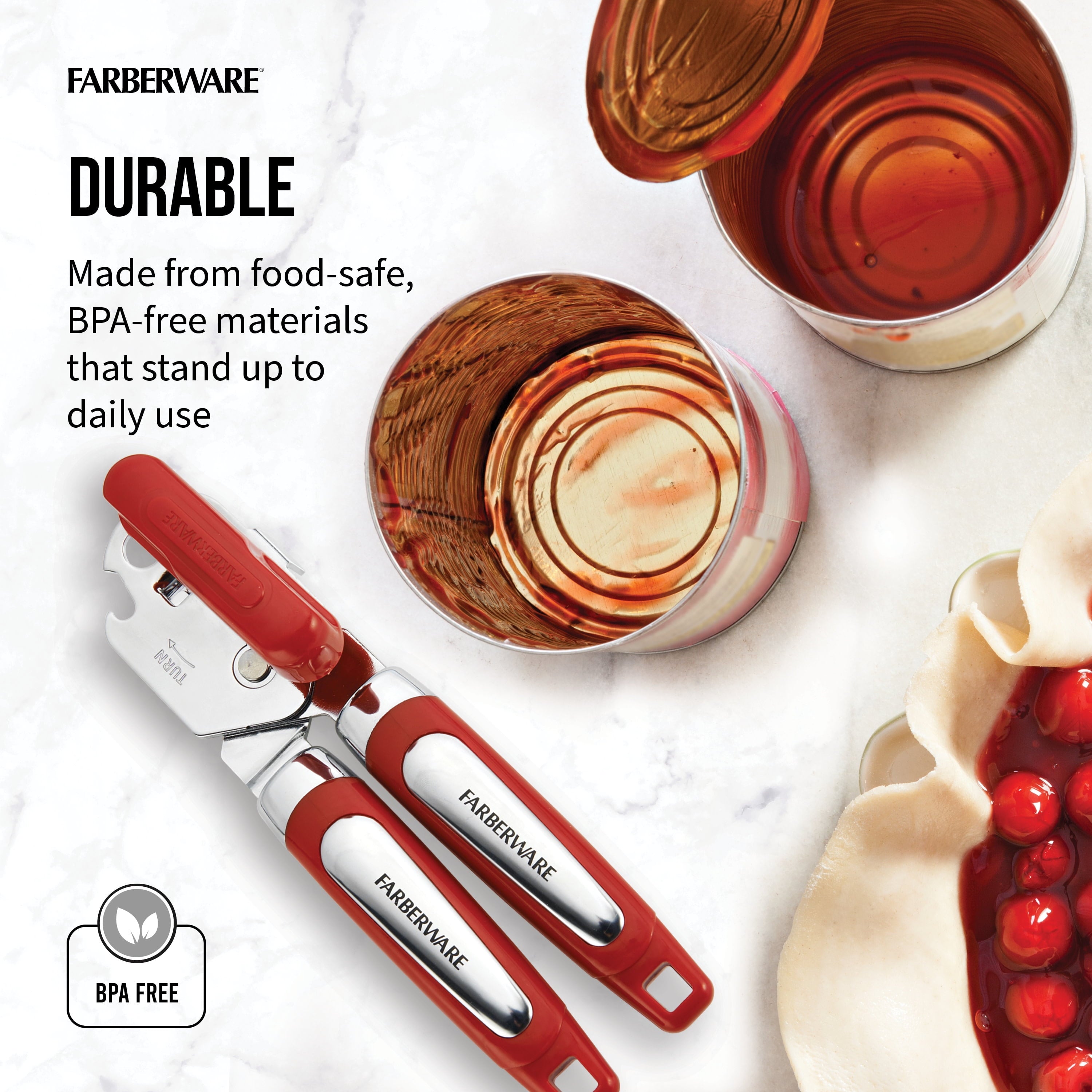 Professional Can Opener with Built-in Bottle Opener in Red - Image 4
