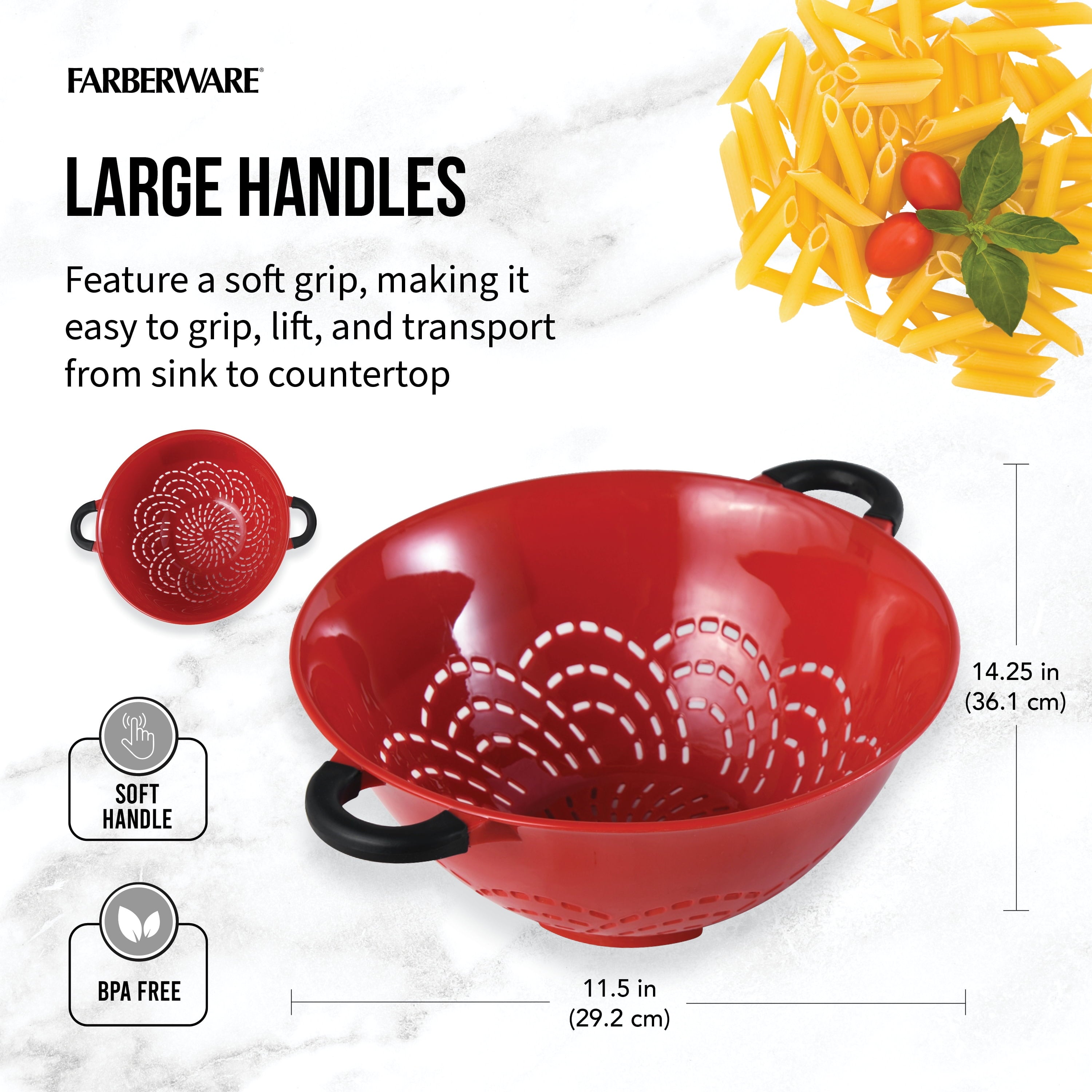 5-Quart Soft Grips Colander, Red, 1-Piece - Image 4
