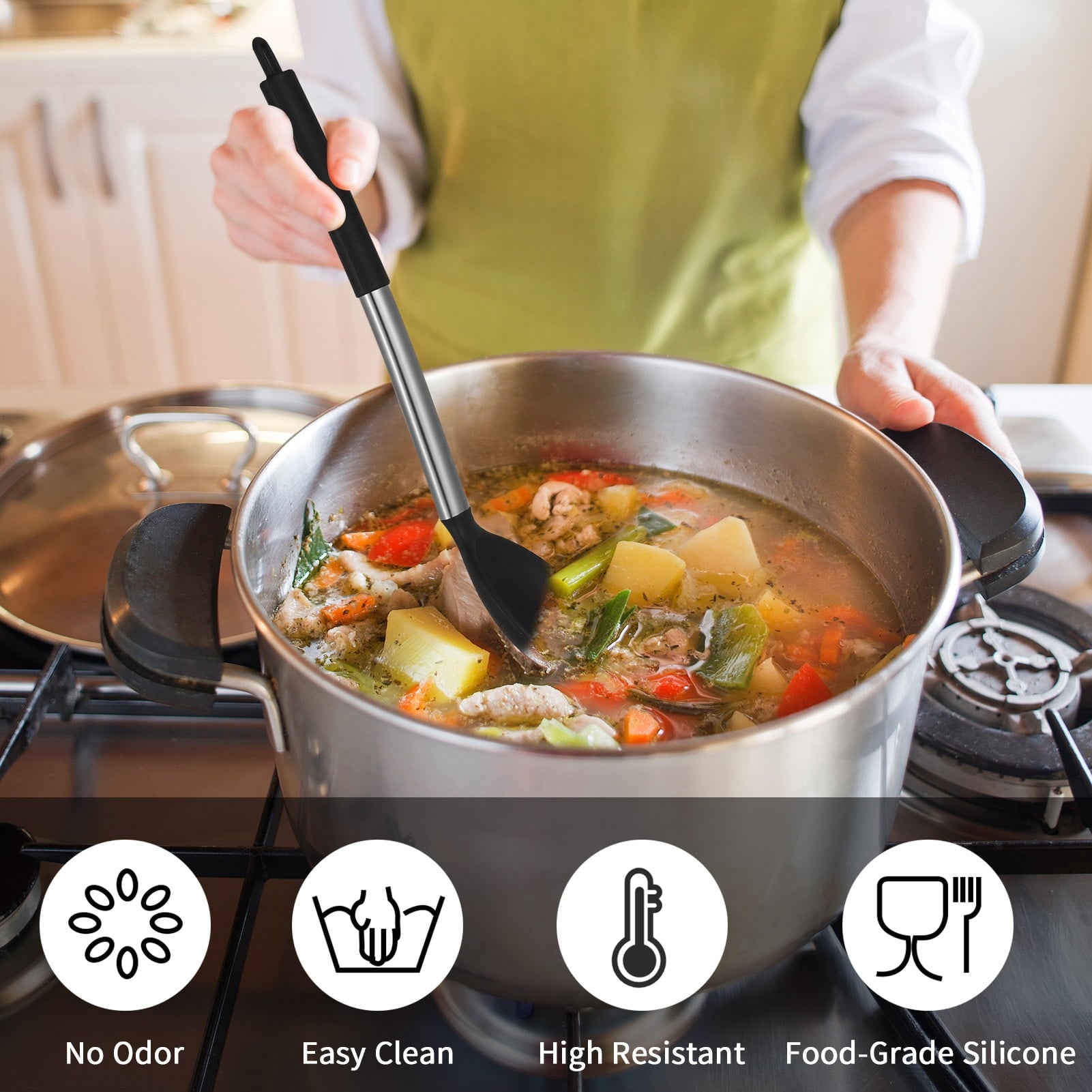 sixwipe Silicone Cooking Spatulas and Spoons, 4 Pack Heat Resistant Silicone Cooking Utensils Set, Non-stick Large Ki... - Image 5