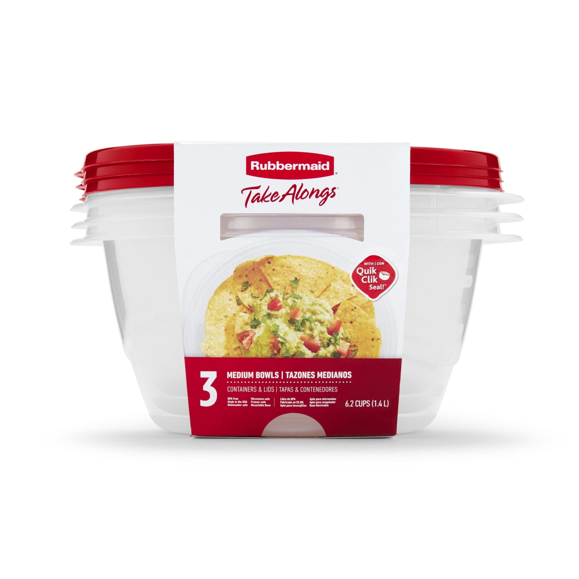Rubbermaid TakeAlongs 6.2-cup Round Food Storage Containers, Ruby Red, 3 pack - Image 2