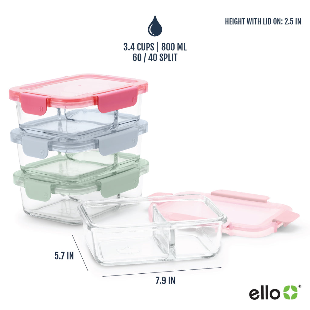 Ello Color Lock 8pc 3.4 Cup Divided Glass Meal Prep Set - Image 6