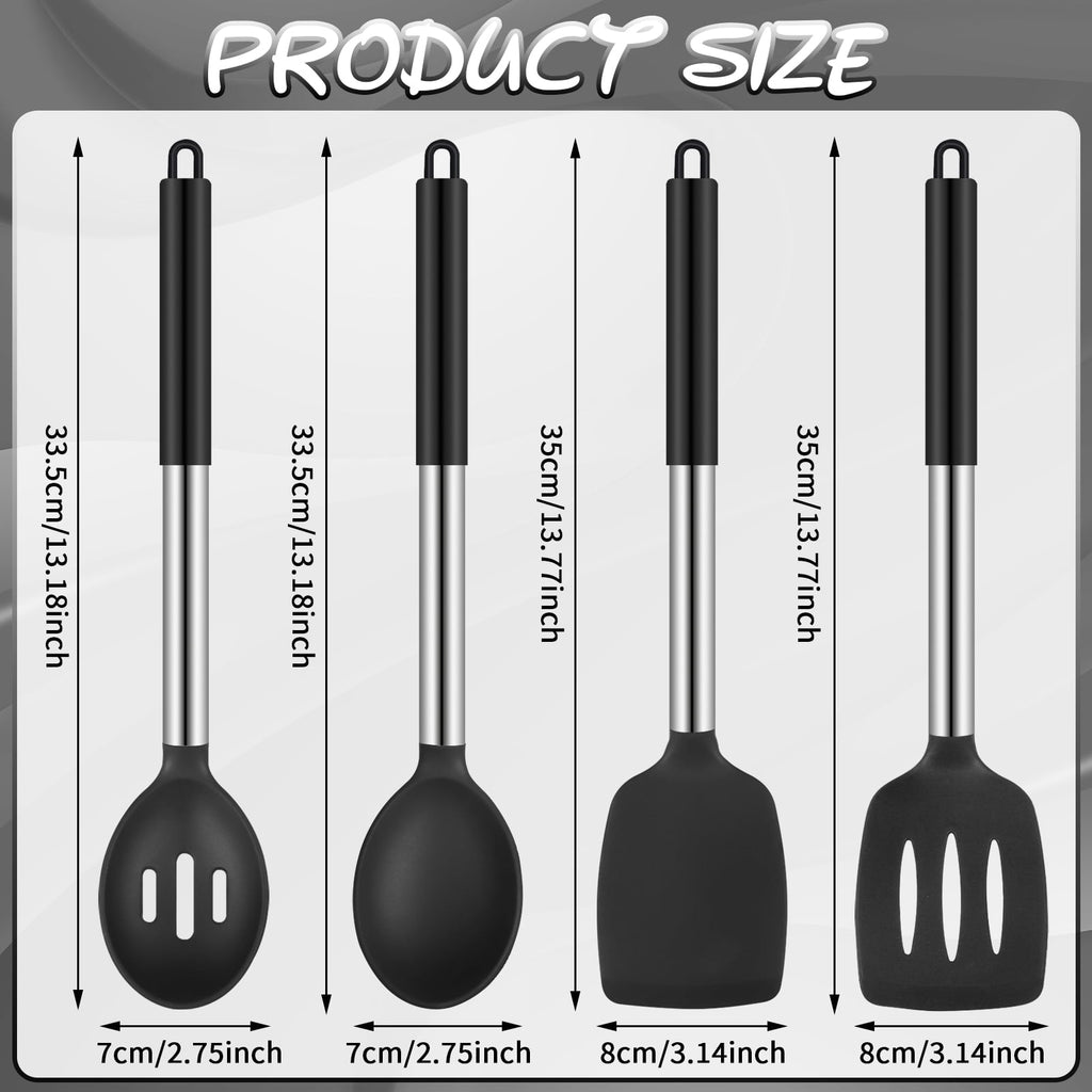 sixwipe Silicone Cooking Spatulas and Spoons, 4 Pack Heat Resistant Silicone Cooking Utensils Set, Non-stick Large Ki... - Image 2