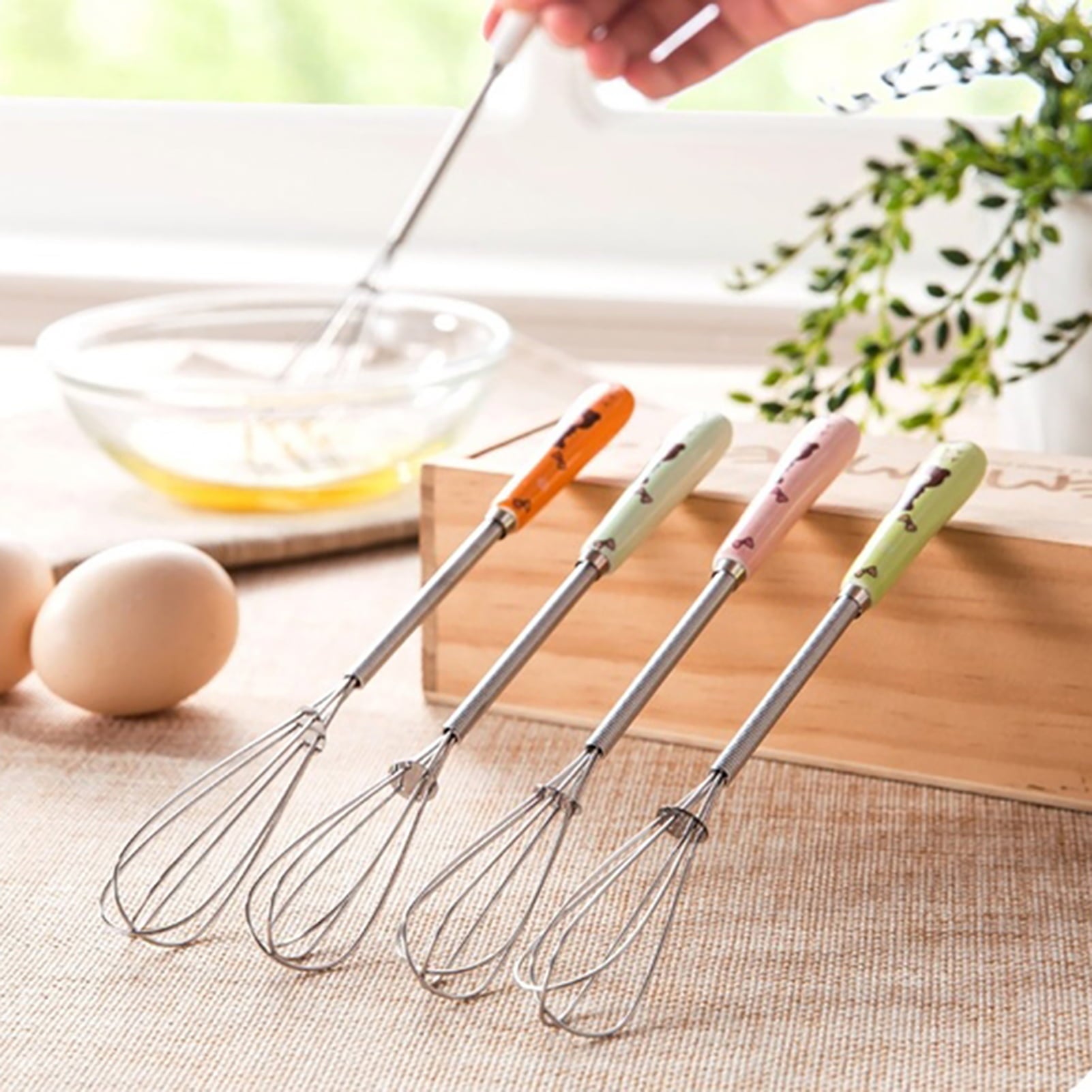 Farfi Wire Whisks Manual Clean Easily Stainless Steel Manual Mini Agitator Kitchen Egg Mixer for Kitchen (Pink) - Image 2