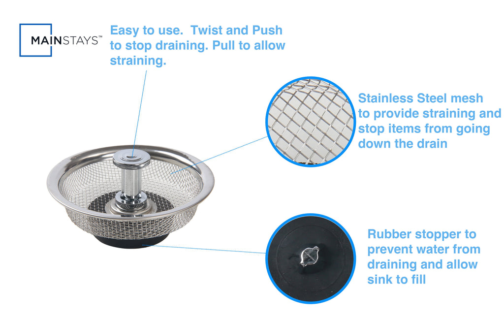 Mainstays Stainless Steel Mesh Sink Strainer with Rubber Stopper Silver - Image 3
