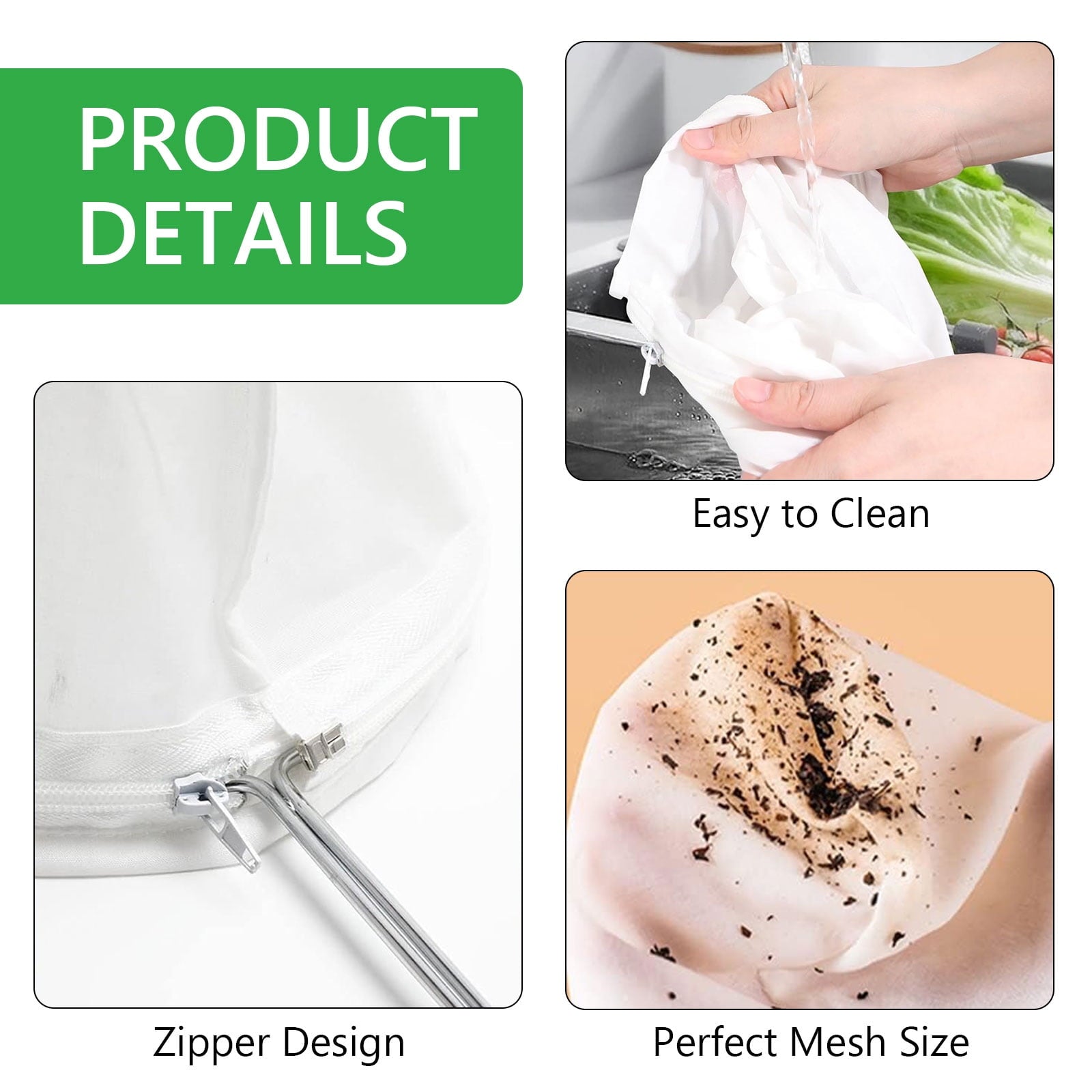 Tripumer 3 Pcs Large Reusable Mesh Filter Bags Stainless Steel Handle Strainer Bags for Nut Milk Coffee Juices Butter... - Image 3