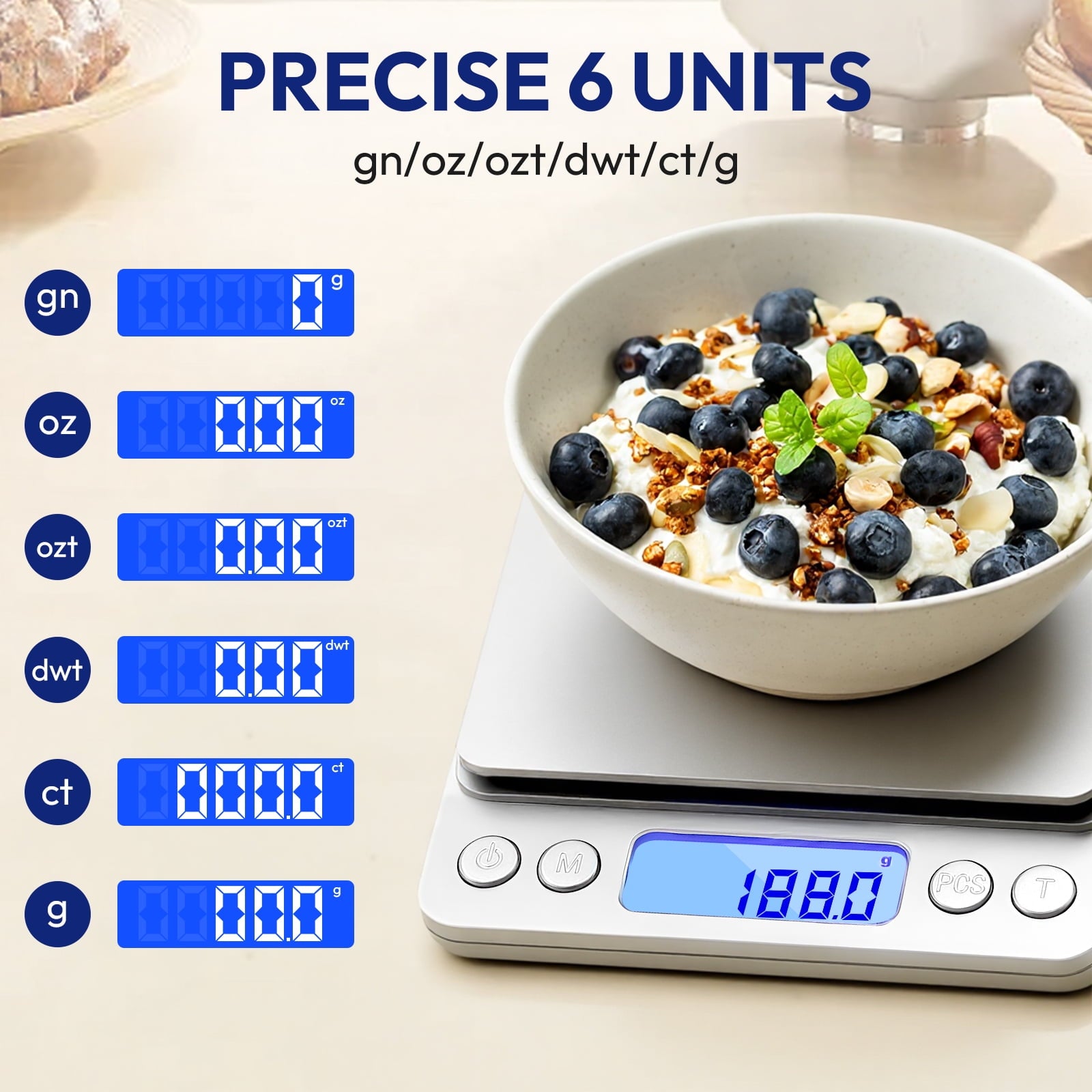 DAYBETTER 6.6lb/3kg Kitchen Scale, 0.1g Precision Digital Food Scale, for Baking, Cooking, Dieting and Meal Prep, Eas... - Image 2
