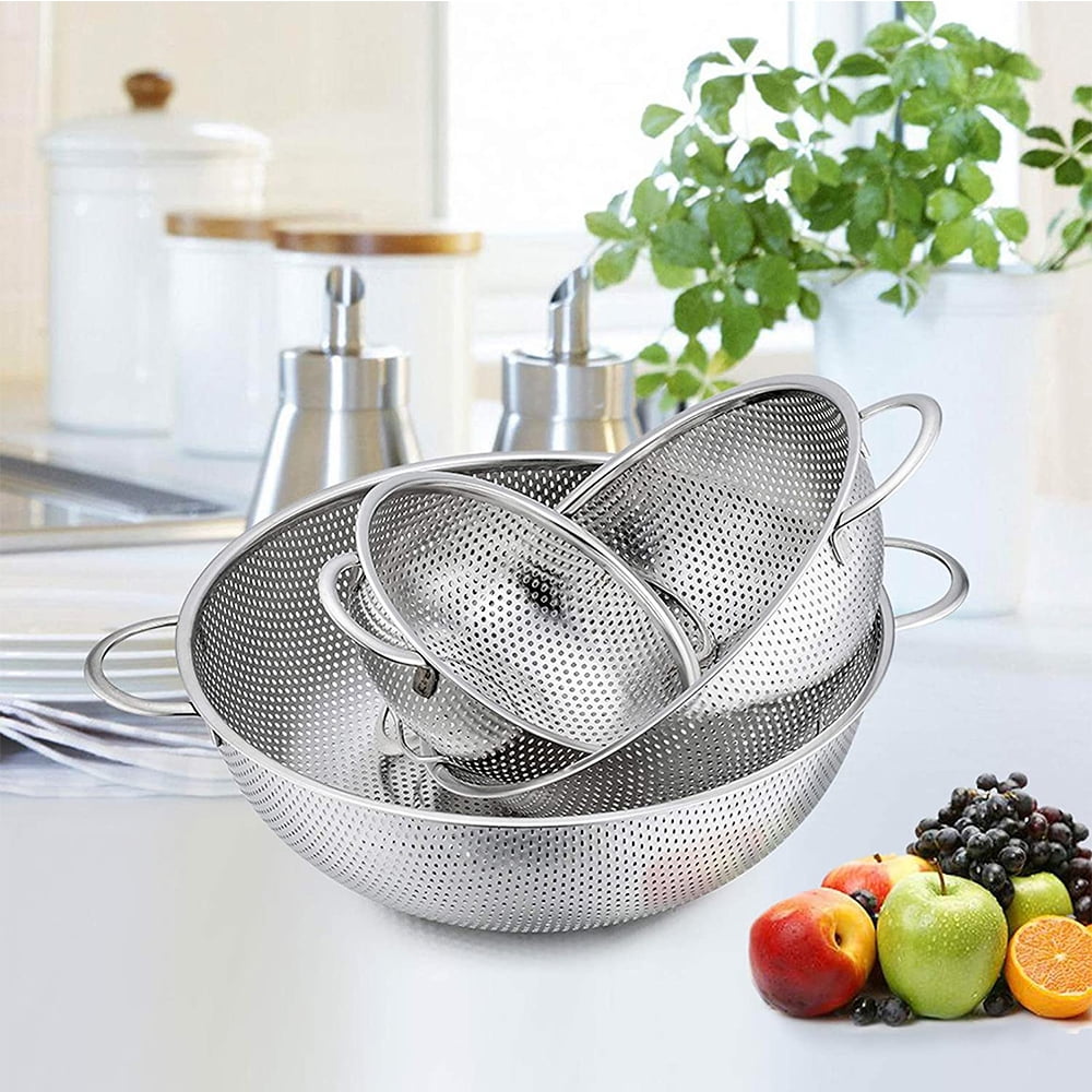 VeSteel Colander Set of 3, Stainless Steel Micro-Perforated Colanders Strainers for Draining Rinsing Washing, Ideal f... - Image 5
