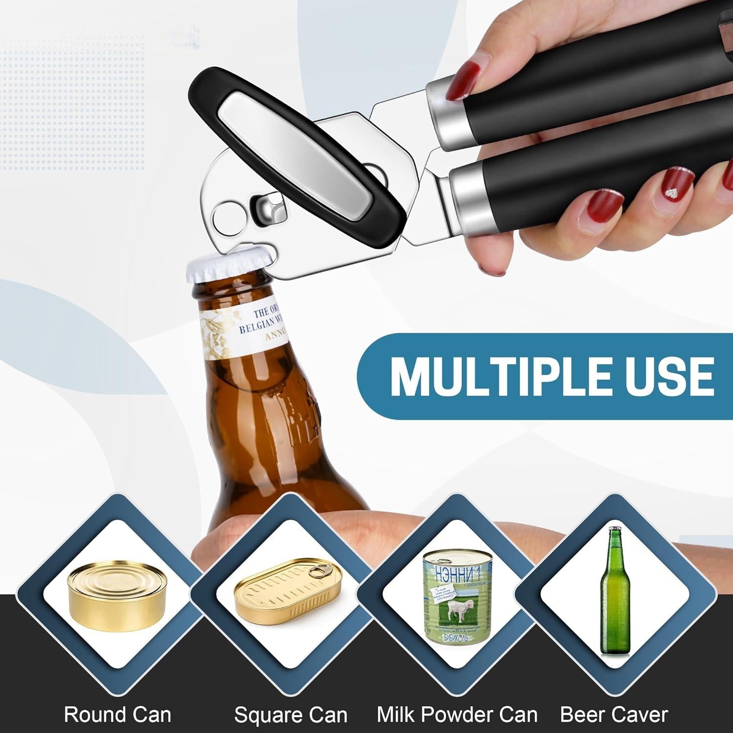 Behome Can Opener with Bottle Opener, Heavy Duty Manual Can Opener with With Turn Knob & Soft Handle, for Kitchen Sen... - Image 5
