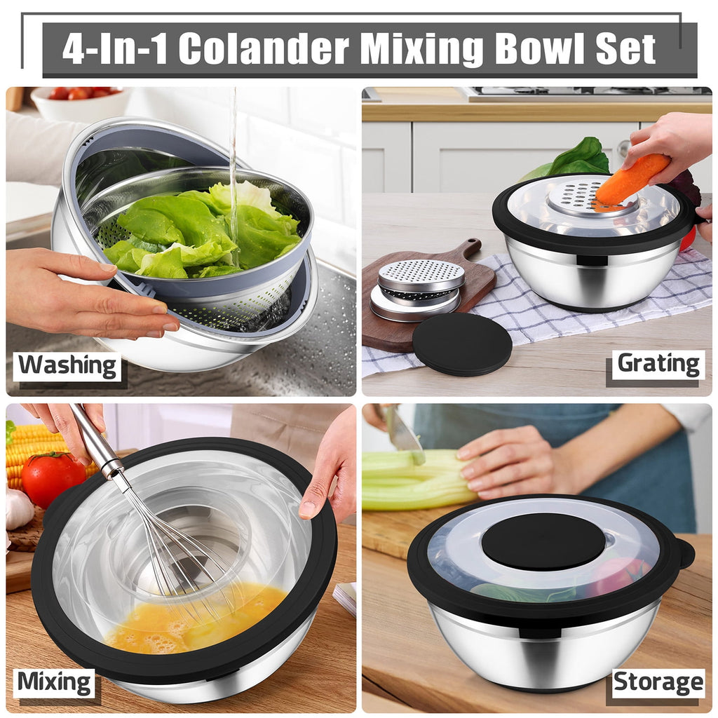 Vesteel Colander with Mixing Bowl Set, 4 in 1 Stainless Steel Food Strainer with Airtight Visible Lid and 3 Graters, ... - Image 4