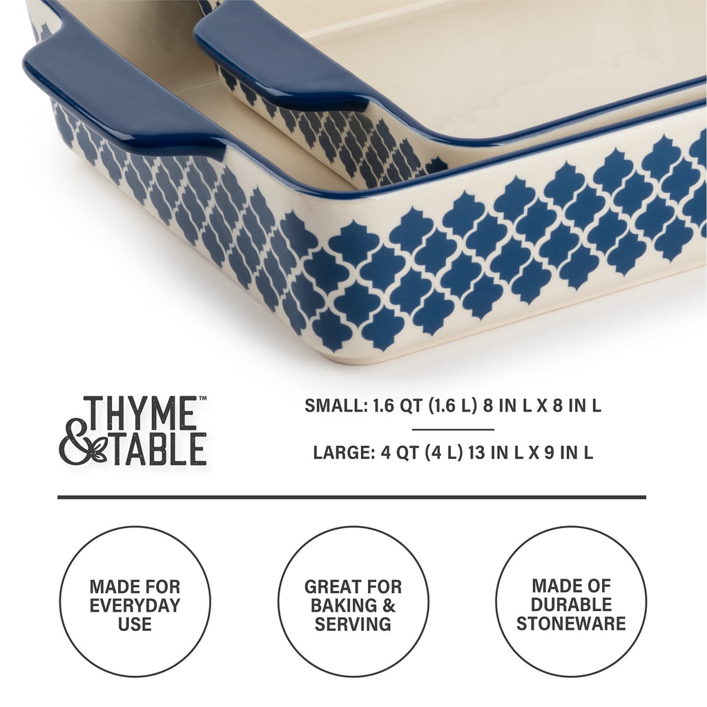 Thyme & Table Stoneware Square & Rectangular Baker, Blue Pattern, 2-Piece Set - Image 4