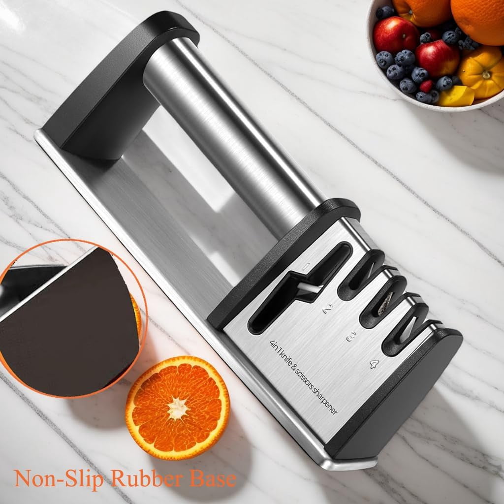 4-in-1 Professional Knife and Scissors Sharpener, Manual Kitchen Sharpening Tool, 8.5 Inch Length - Image 6