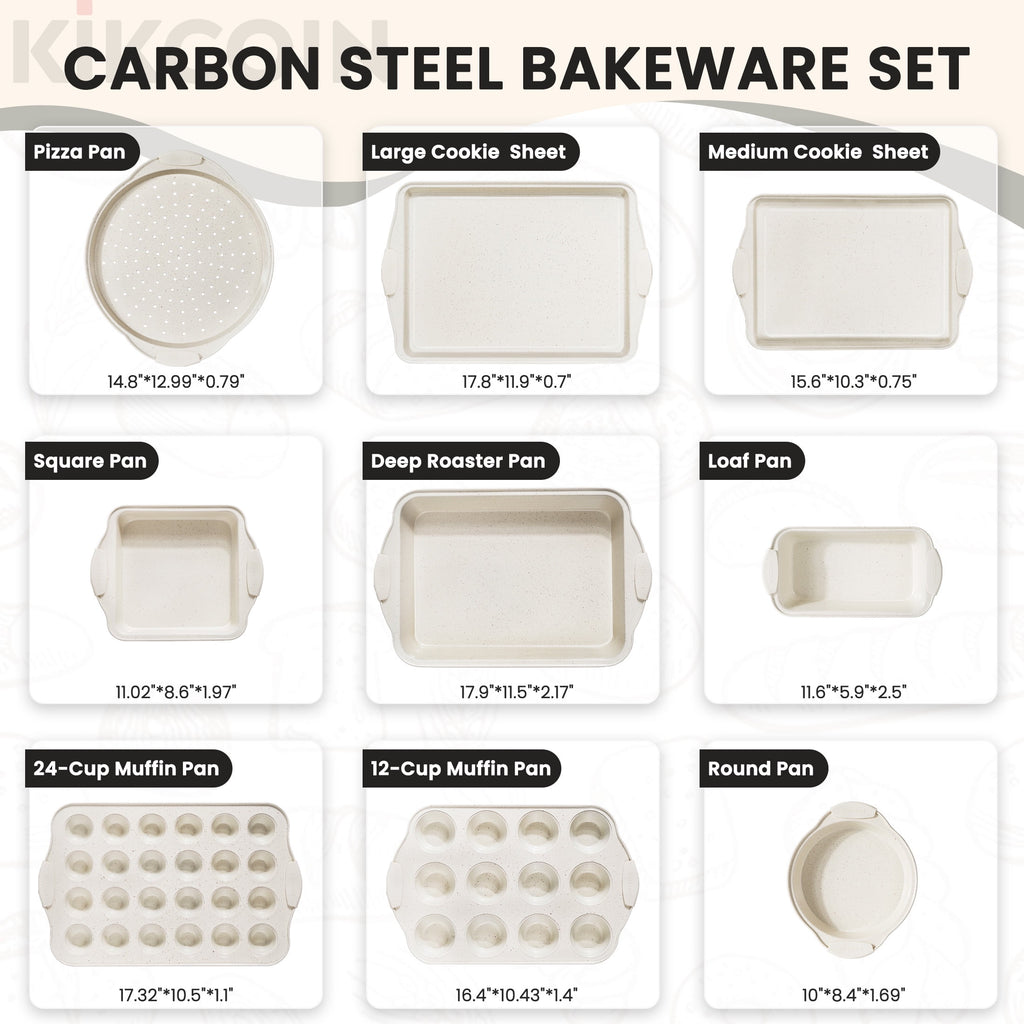 Kikcoin Bakeware Set, 21-Piece Baking Pans Set Kitchen Carbon Steel Baking Sheet Pans with Silicone Handles, Cookie S... - Image 2