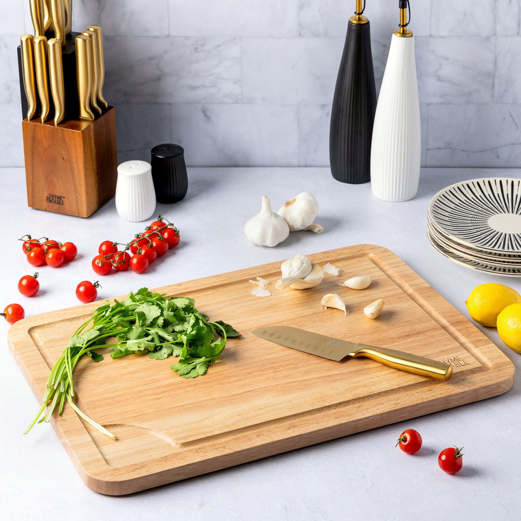 Thyme & Table Extra Large 14"x20" Rubberwood Cutting Board with Anti-Slip Grips - Image 5