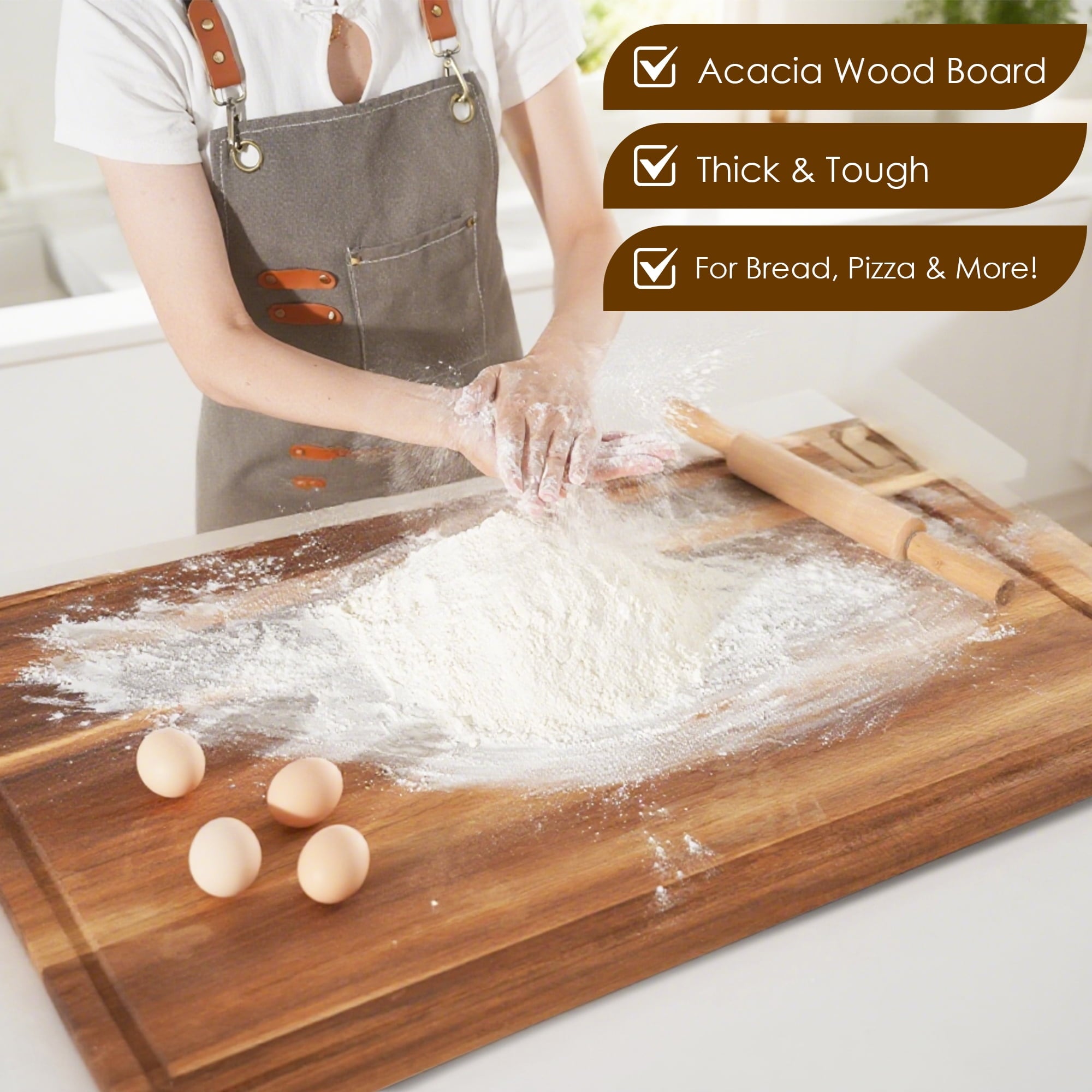 Sentsu 36x24 Extra Large Acacia Wood Cutting Boards with Juice Groove and Handles, 5XL Stove Top Cover Thick Heavy Du... - Image 3