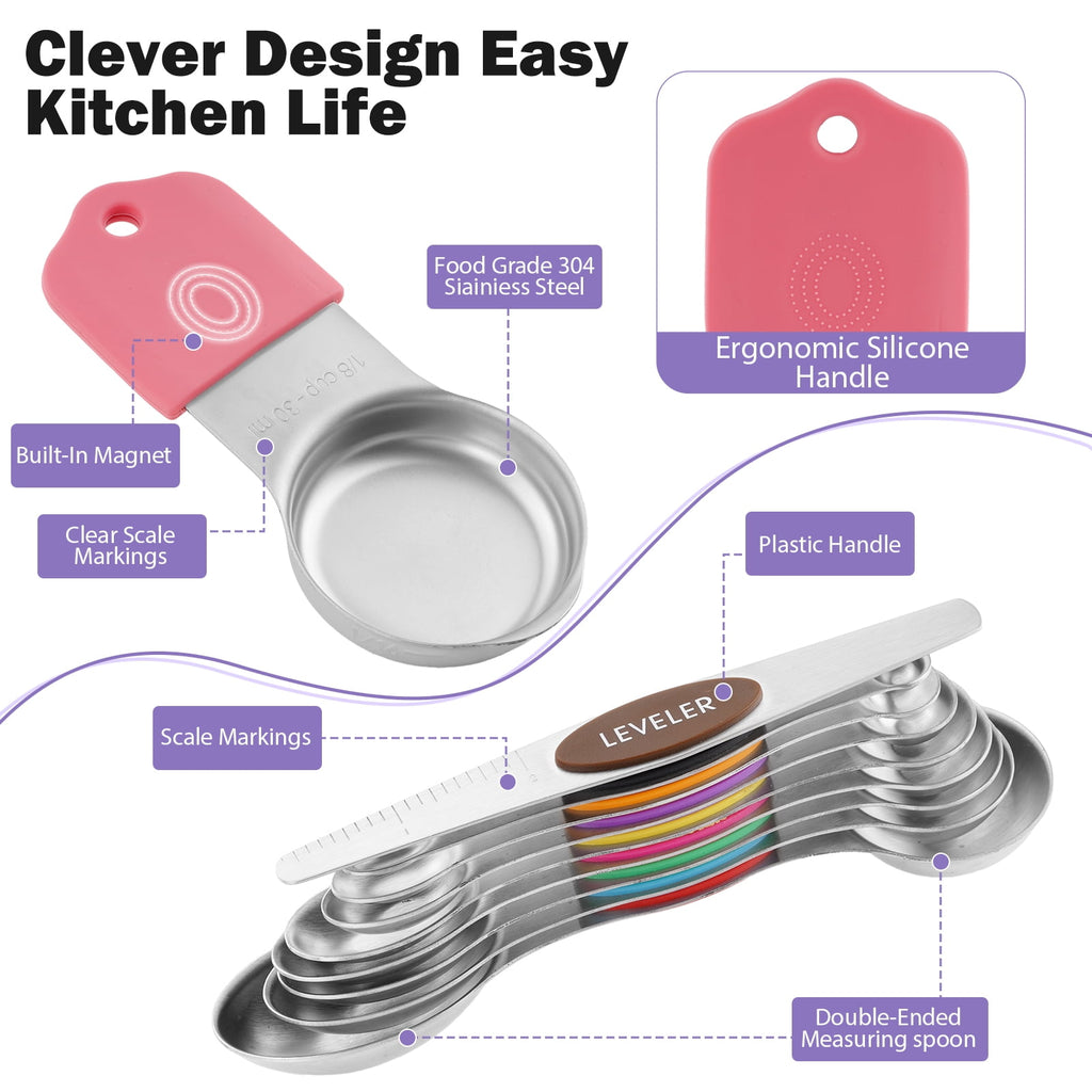 Lumikrypt 16 Piece Magnetic Measuring Cups and Spoons Set, Stainless Steel Nesting Metal Measuring Cups Set with Leve... - Image 3