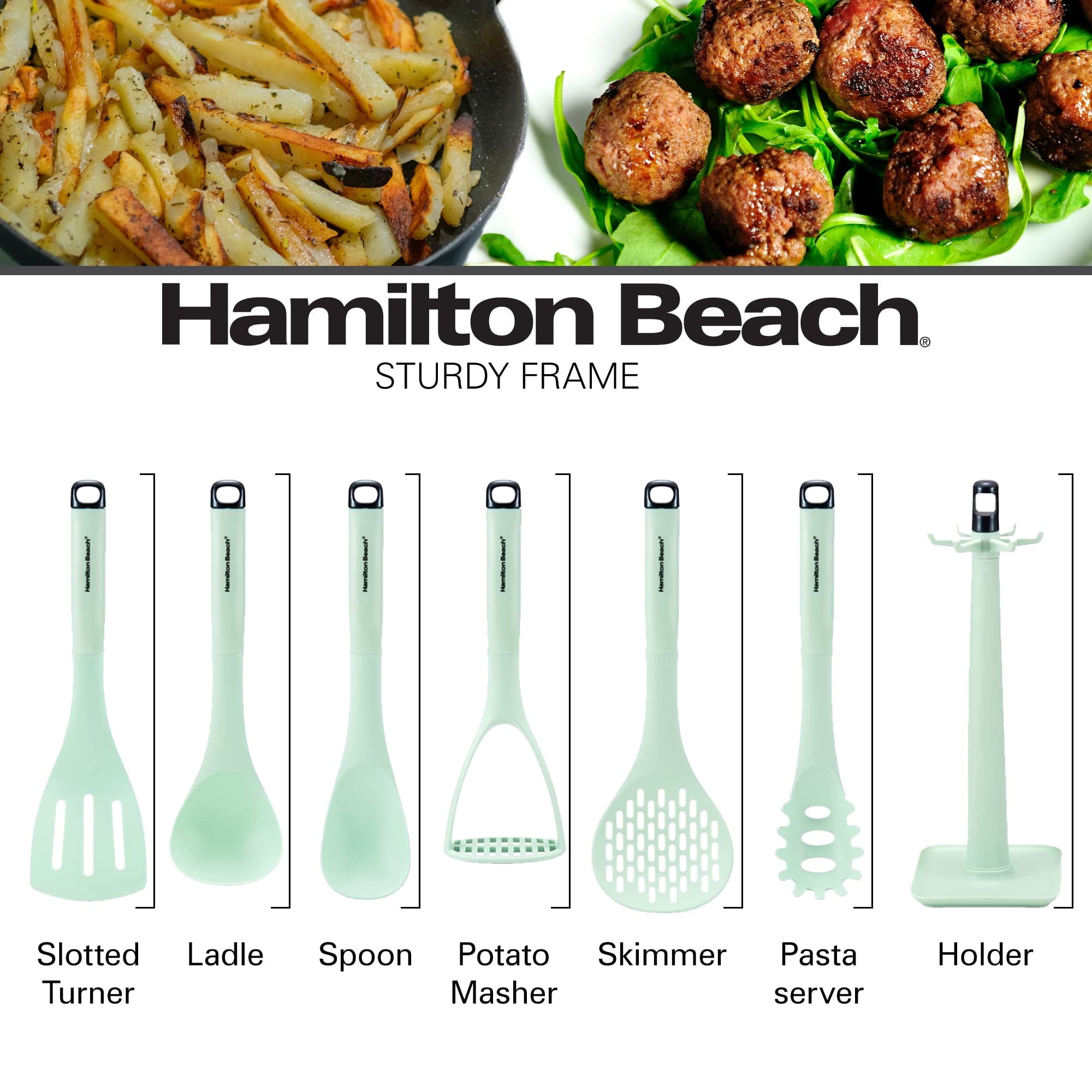 Nylon Kitchen Utensil Set 7 Piece | Cooking Utensil set Slotted turner, Ladle Skimmer, Pasta Server, Potato Masher, S... - Image 4