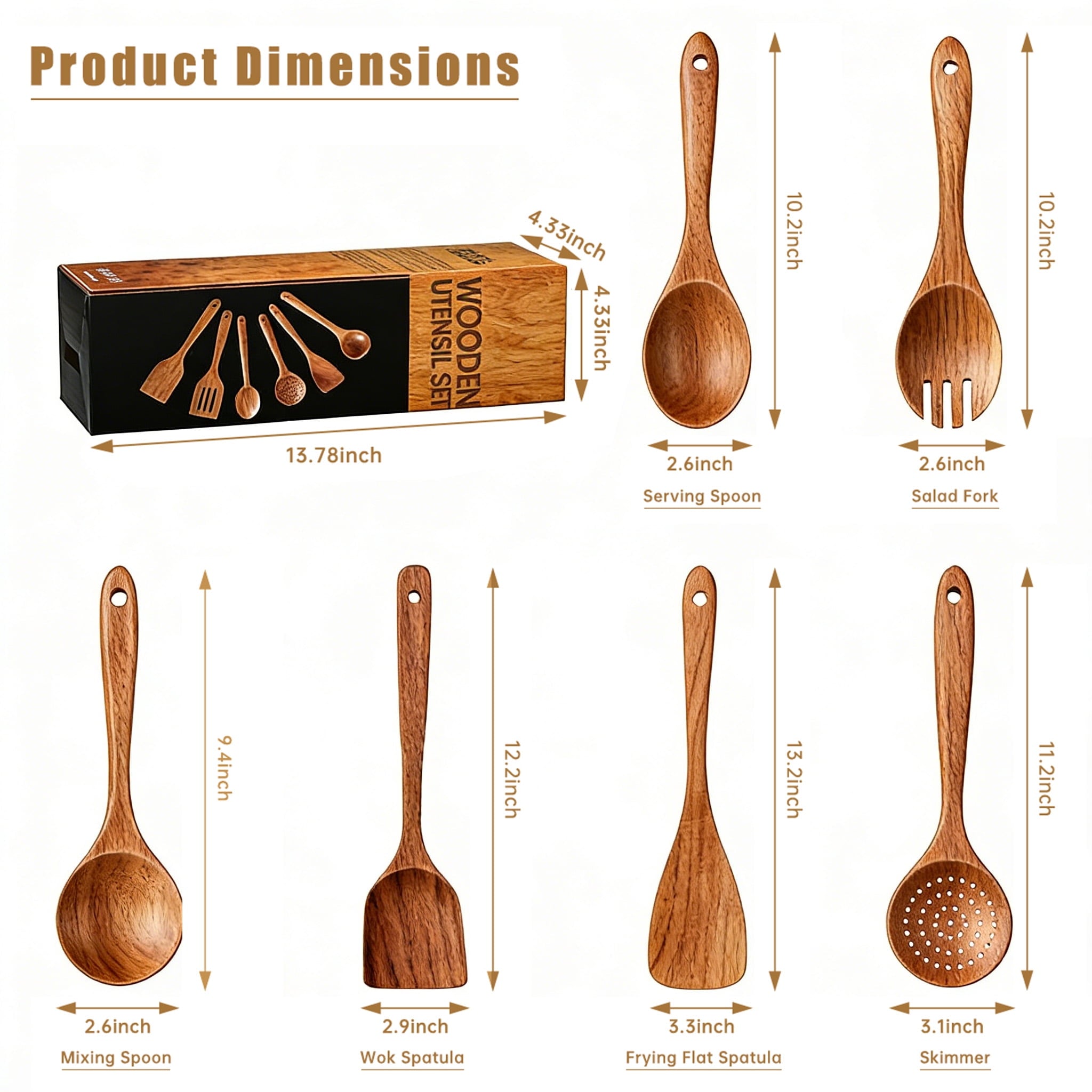 GPED Wooden Spoons for Cooking, 6 PCS Teak Wood Cooking Utensil Set, Wooden Kitchen Utensils for Nonstick Pans & Cook... - Image 6
