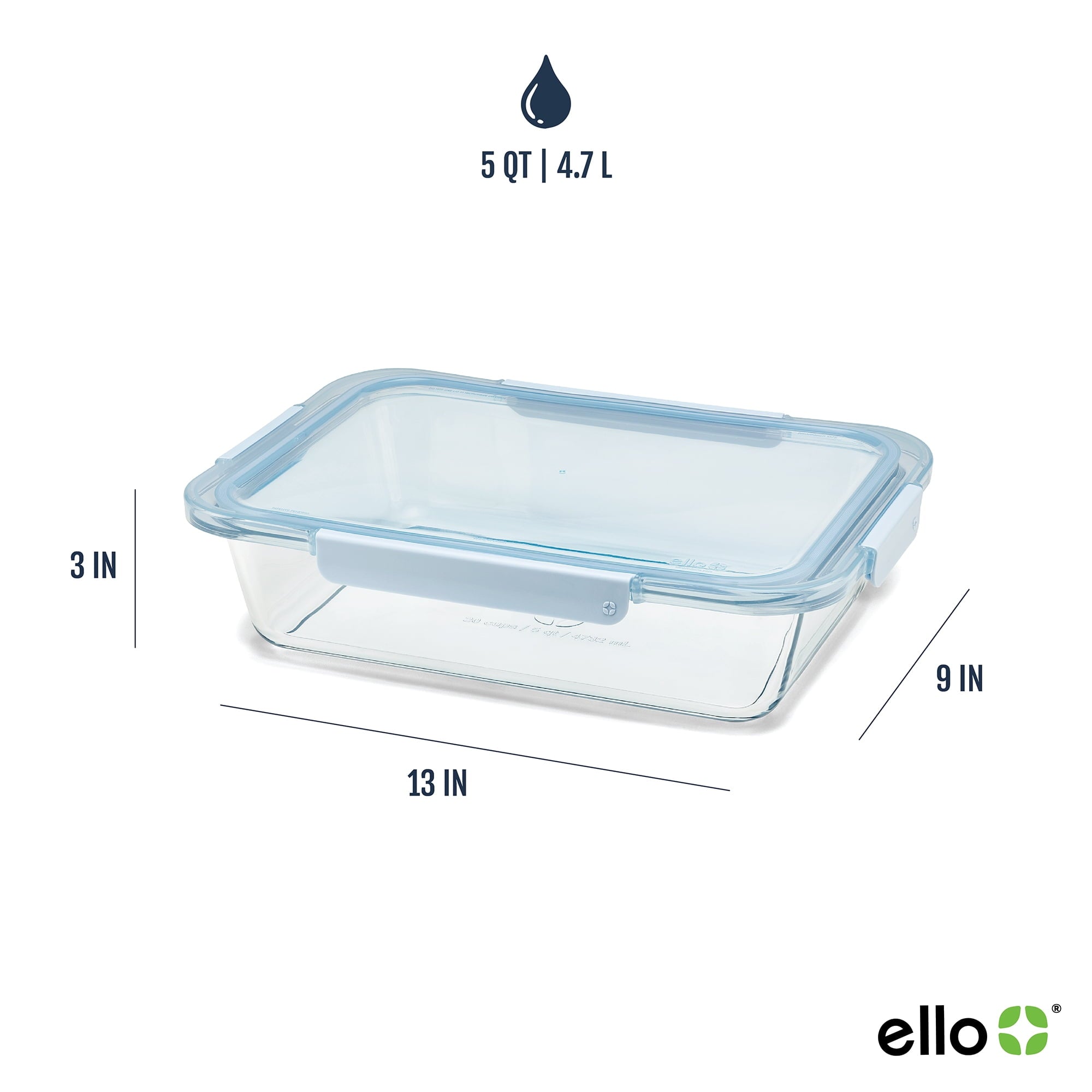 Ello Color Lock Glass 9x13 Deep Bakeware Dish, Windy Blue - Image 4