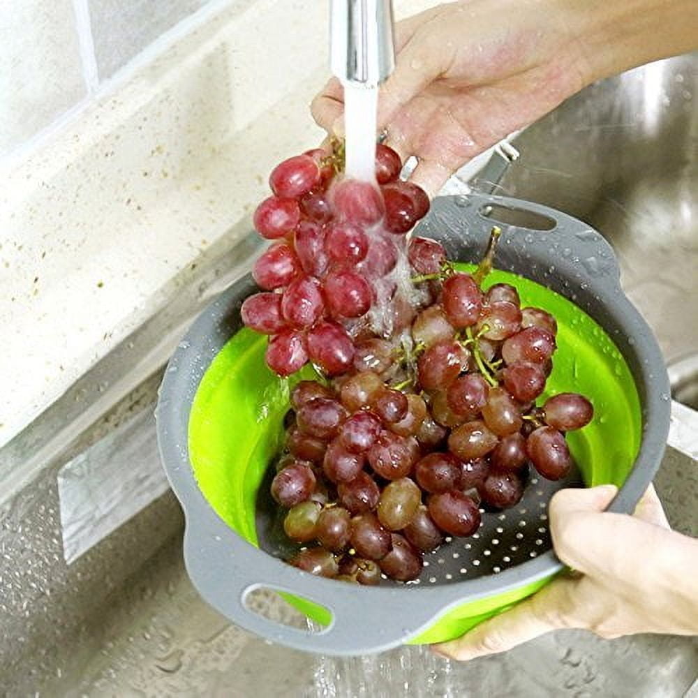 Gimgong Collapsible Silicone Colander, Round Food Strainers, 2 Pcs 4 Quart and 1 Pcs 2 Quart, Set of 3 (green,blue, p... - Image 2