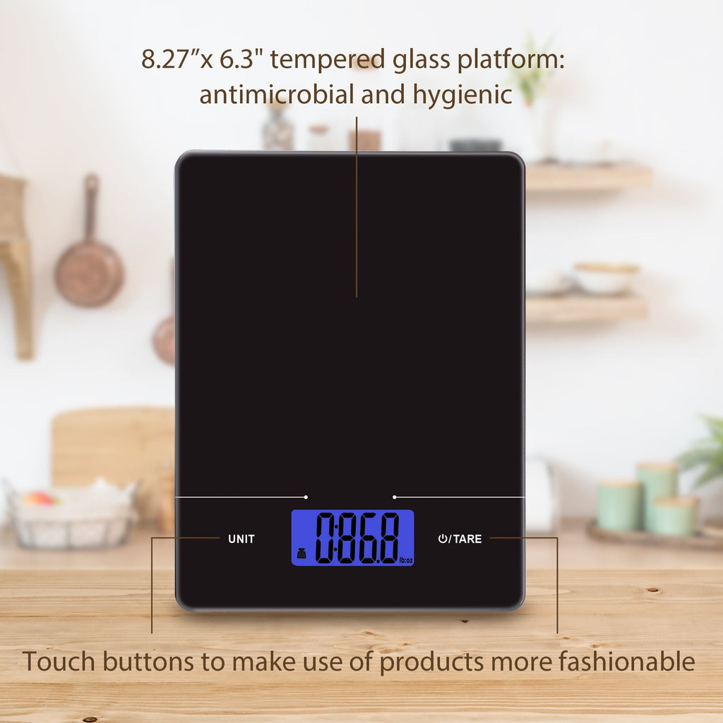 Mainstays Tempered Glass Slimline Digital Scale with Blue Backlit, Black - Image 2