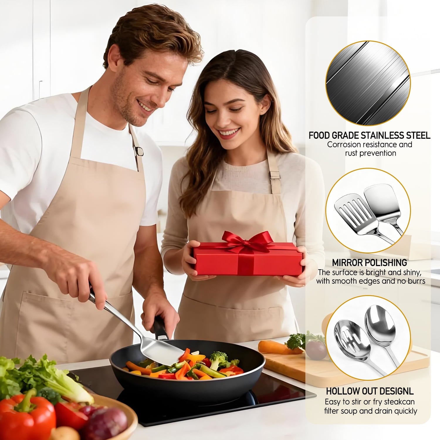 4 Pcs Cooking Utensils Set, TAIMASI Stainless Steel Kitchen Utensils, Kitchen Tools Set Include Solid & Slotted Turne... - Image 5