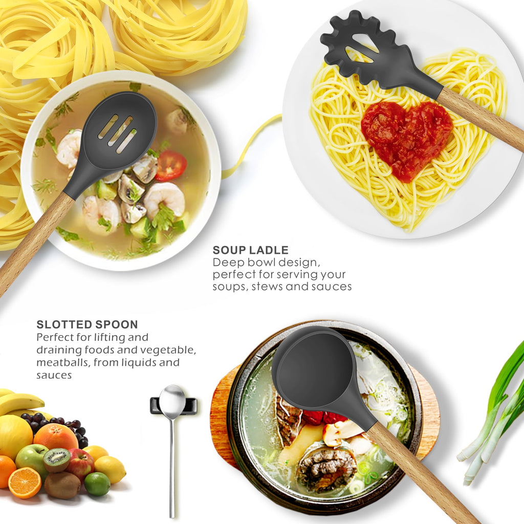 Silicone Cooking Utensils Set - 446°F Heat Resistant Silicone Kitchen Utensils for Cooking,Kitchen Utensil Spatula Se... - Image 2