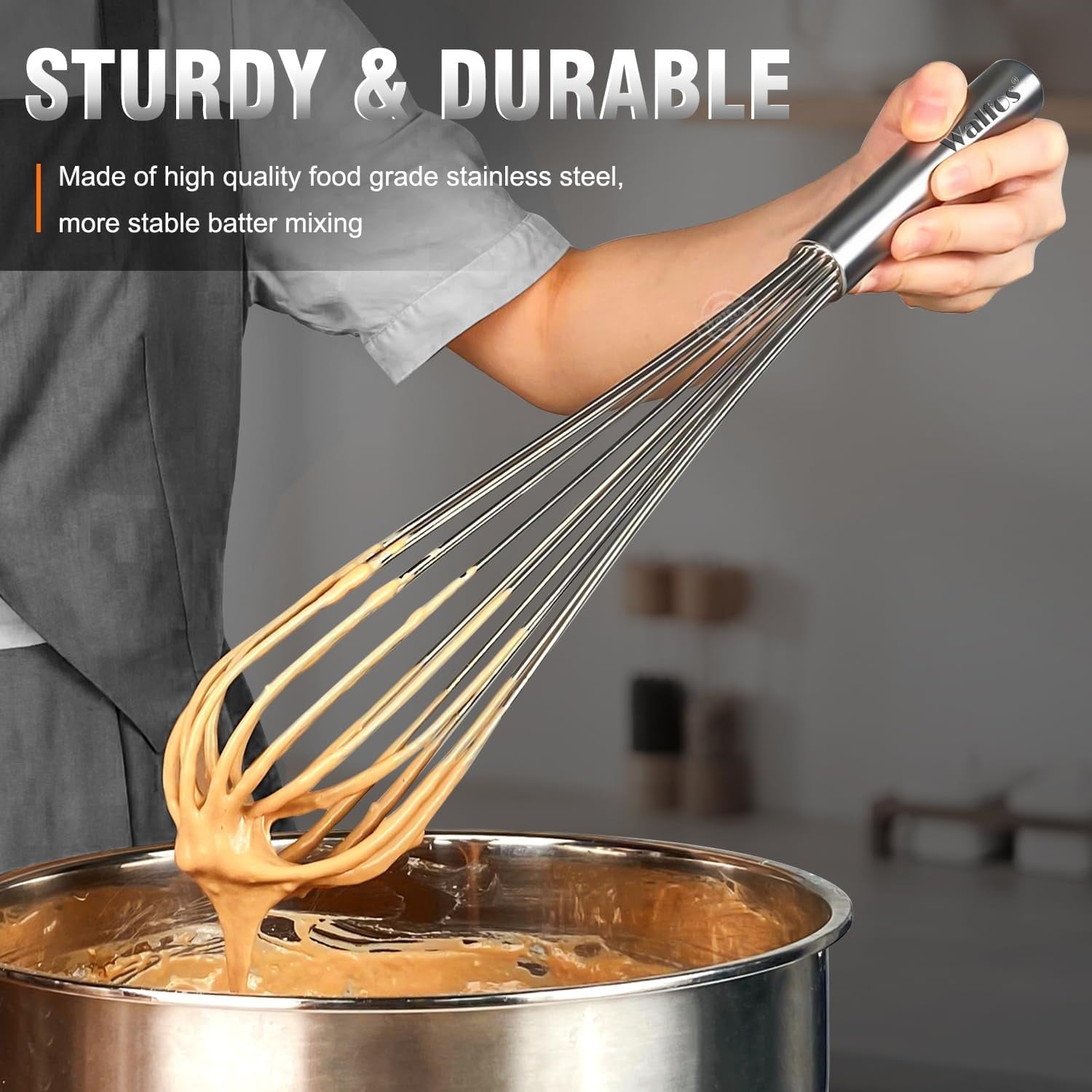 Walfos Whisk,14in Large Whisks, Heavy Duty Stainless Steel Wire Whisk for Blending, Whisking, Beating Suitable for st... - Image 2
