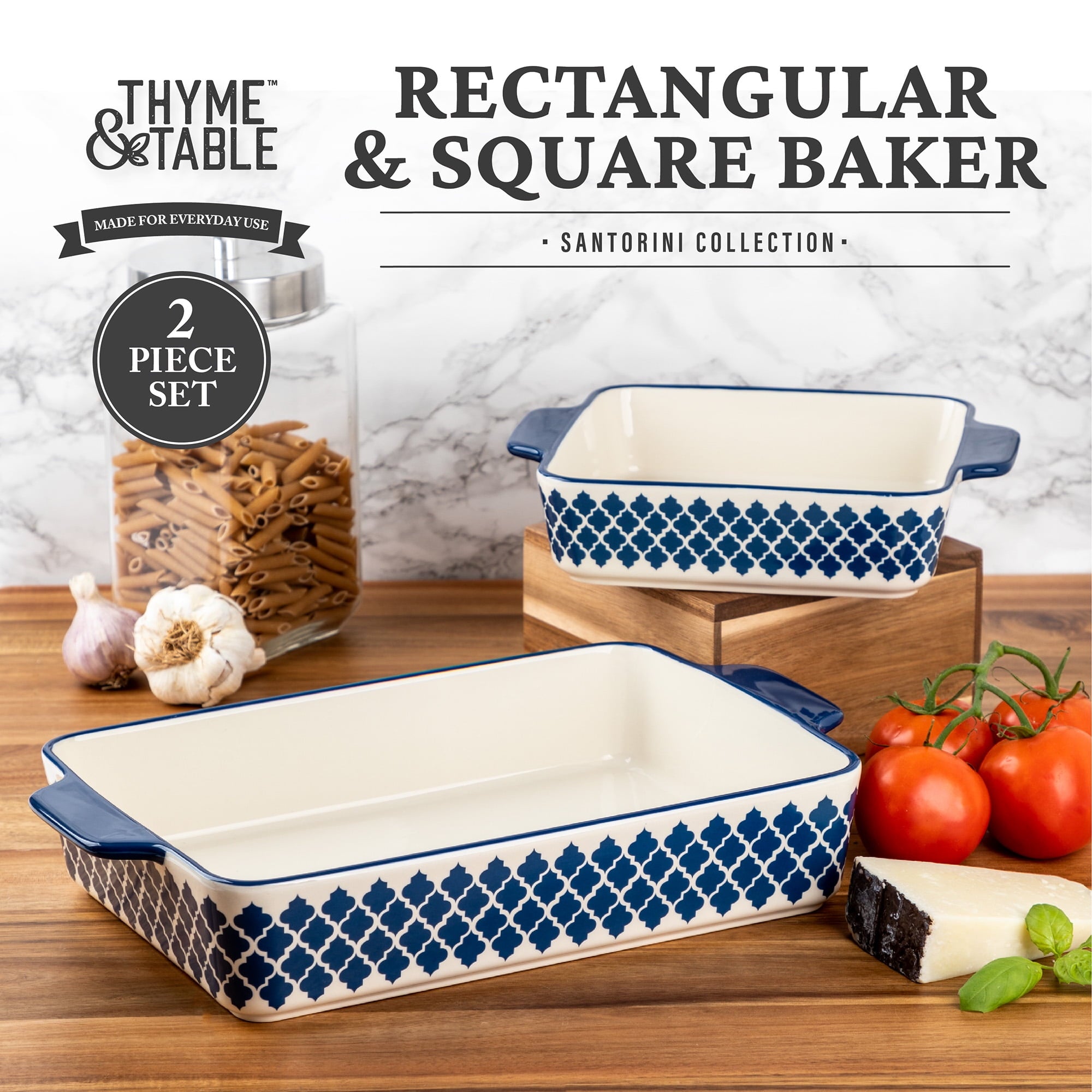 Thyme & Table Stoneware Square & Rectangular Baker, Blue Pattern, 2-Piece Set - Image 3